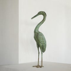 Life Size Heron in Verdigris Patinated Brass
