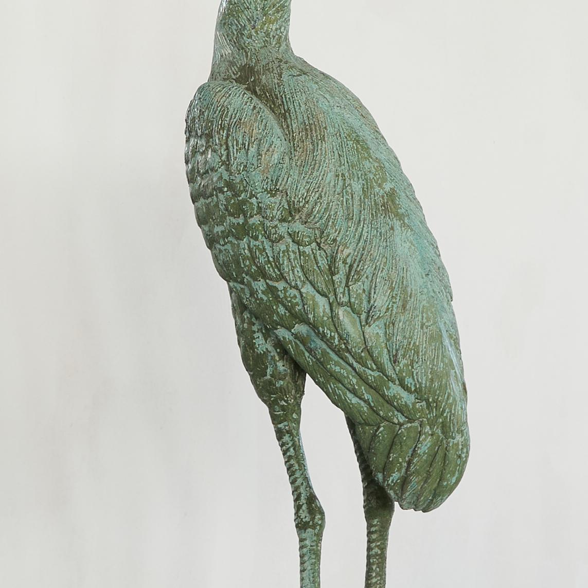 Hollywood Regency Life Size Heron in Verdigris Patinated Brass