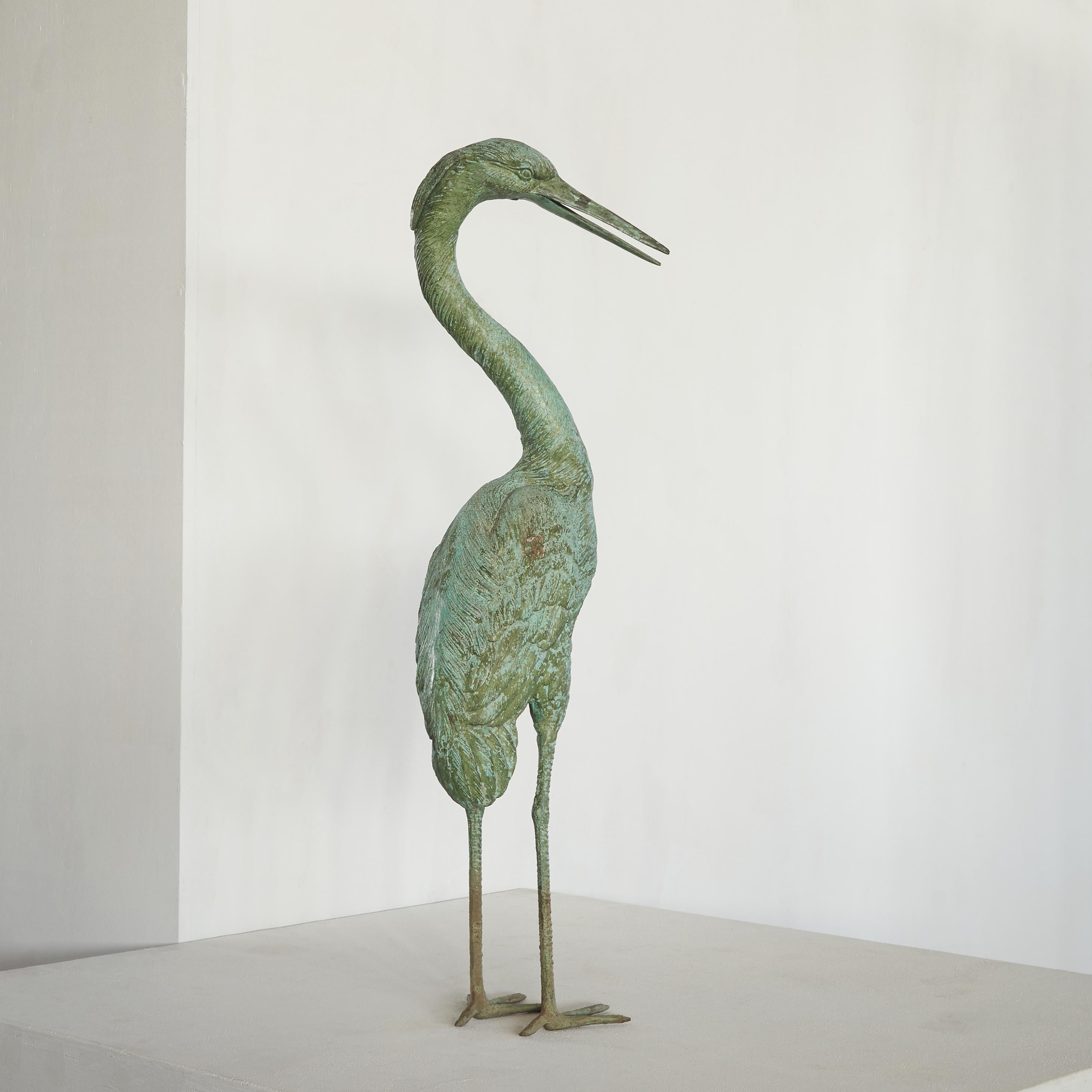 Unknown Life Size Heron in Verdigris Patinated Brass