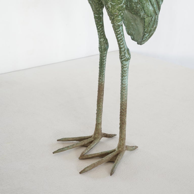 20th Century Life Size Heron in Verdigris Patinated Brass For Sale