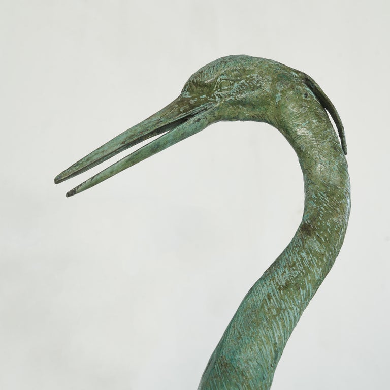 Life Size Heron in Verdigris Patinated Brass For Sale 1