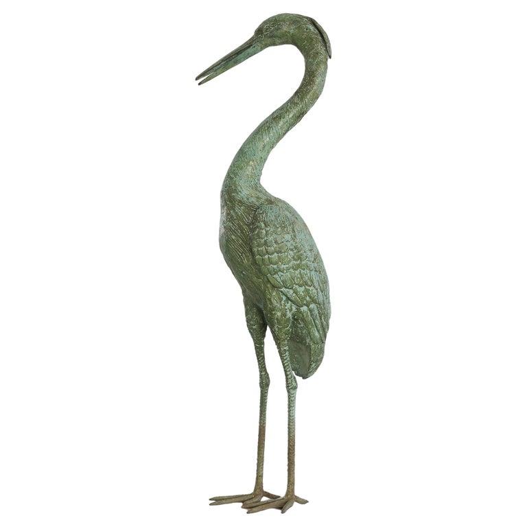 Life Size Heron in Verdigris Patinated Brass For Sale