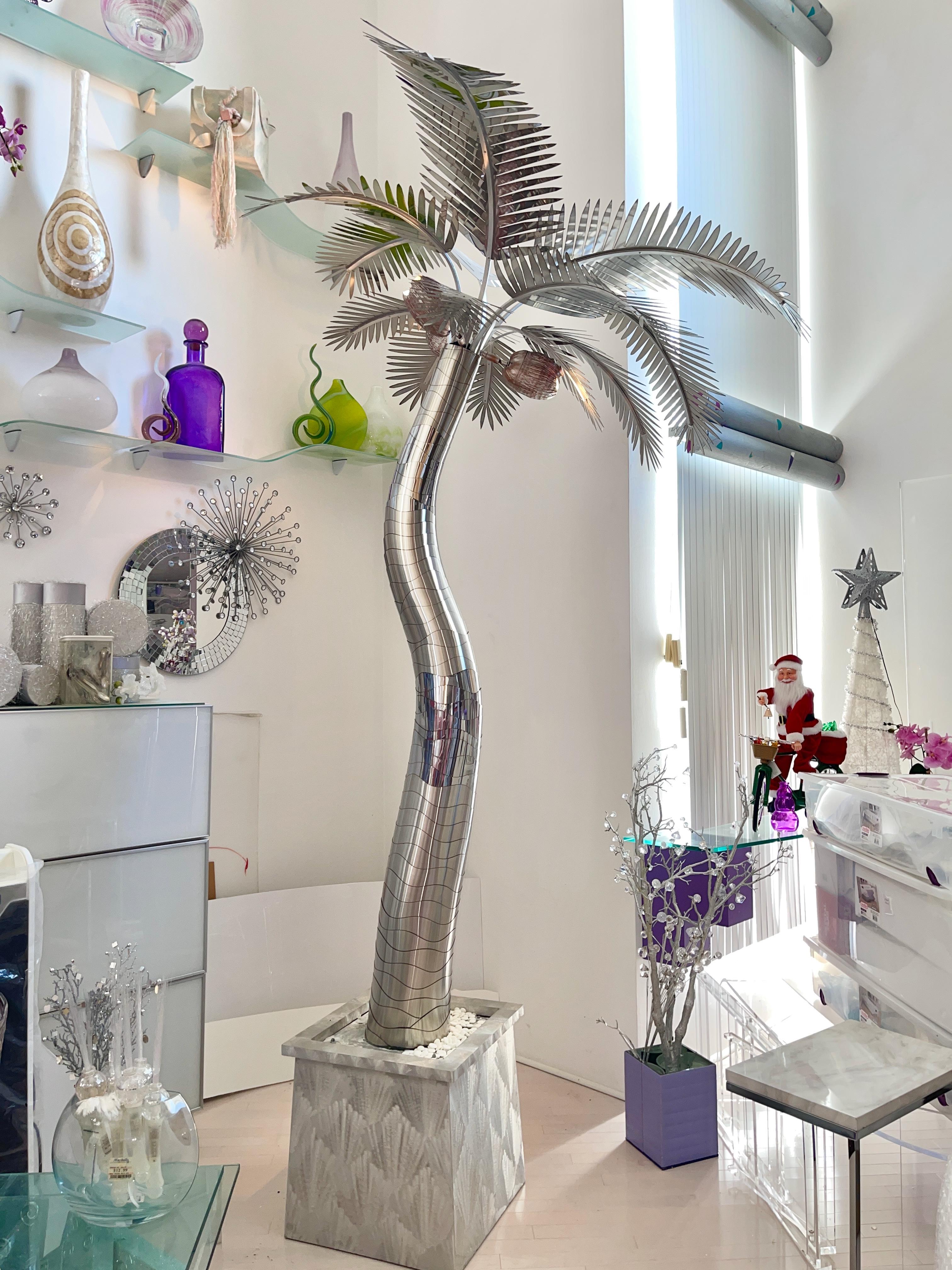 American Life Size Illuminated Palm Tree in Stainless Steel For Sale
