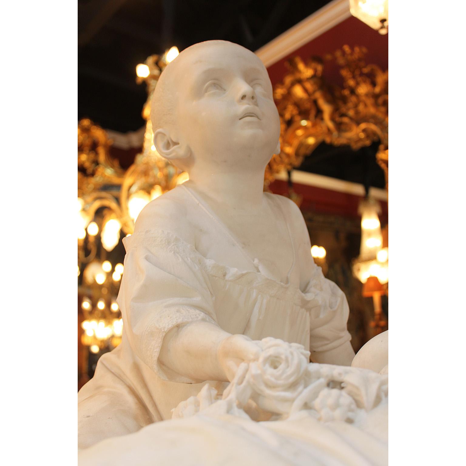Beaux Arts Life Size Italian 19th Century Marble Sculpture Children on Crib, A. Tantardini For Sale