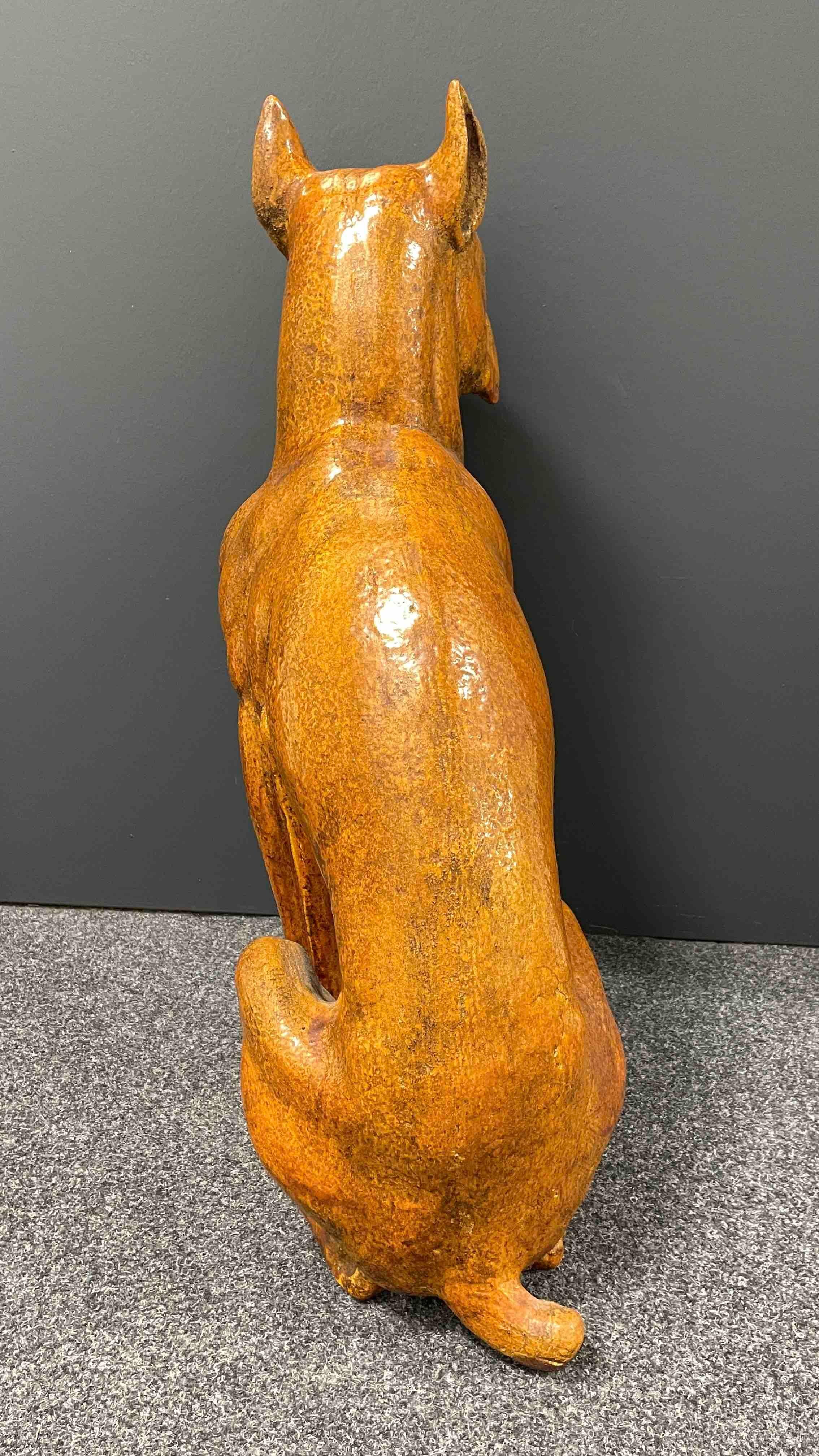 Italienische Majolika-Keramik-Statue-Figur in Lebensgröße für Boxer mit Hund in Majolika, Vintage, 1960er Jahre (Moderne der Mitte des Jahrhunderts) im Angebot
