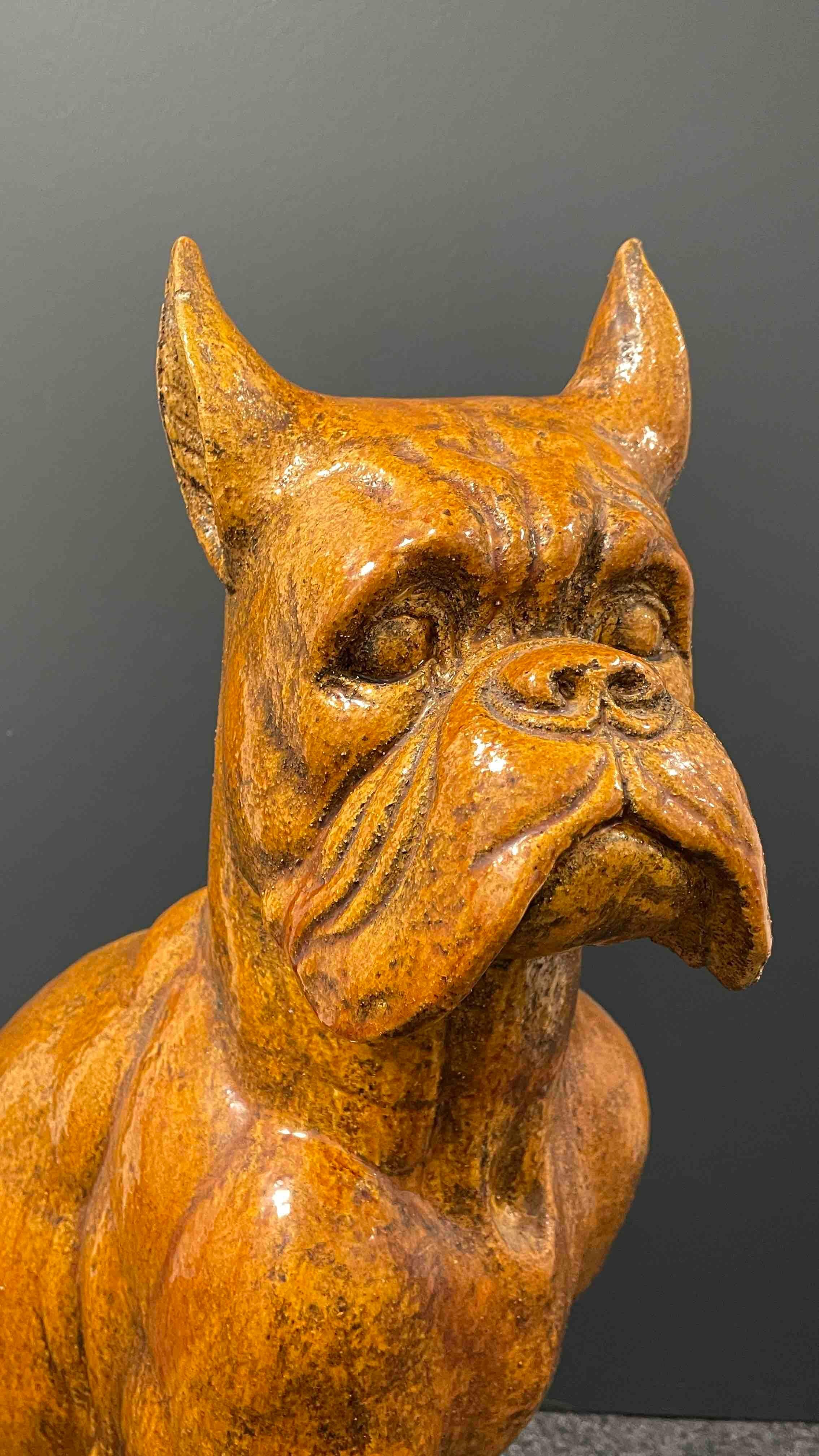 Hand-Crafted ‎Life-Size Italian Boxer Dog Terracotta Ceramic Statue Figurine Vintage, 1960s For Sale