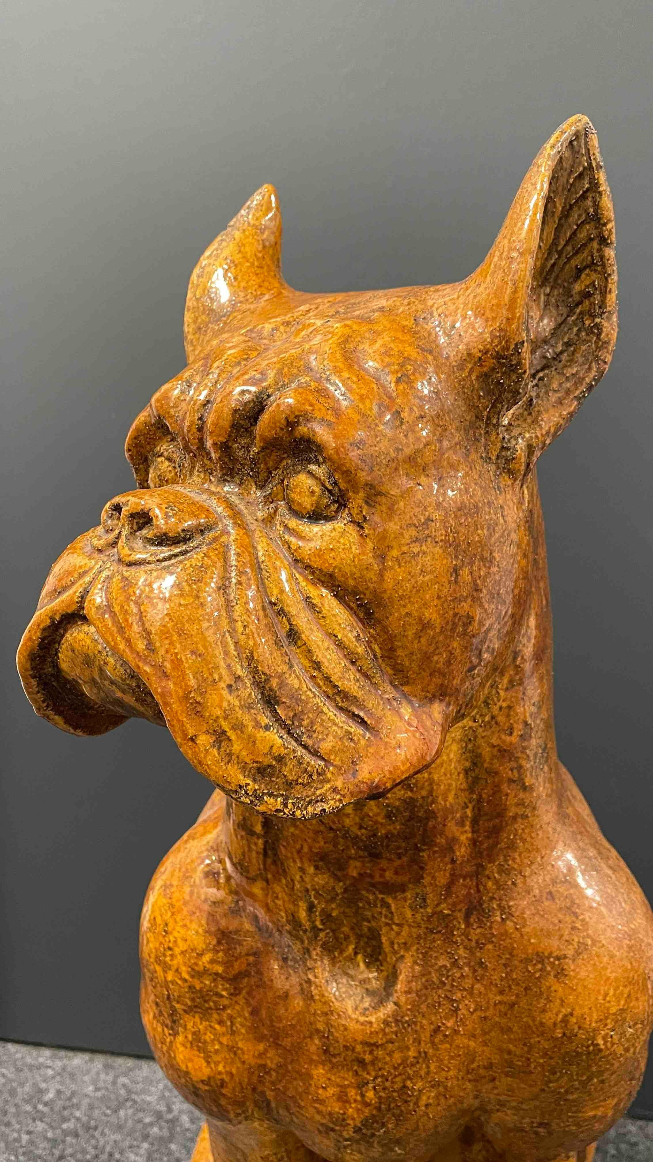 ‎Life-Size Italian Boxer Dog Majolica Ceramic Statue Figurine Vintage, 1960s In Good Condition For Sale In Nuernberg, DE