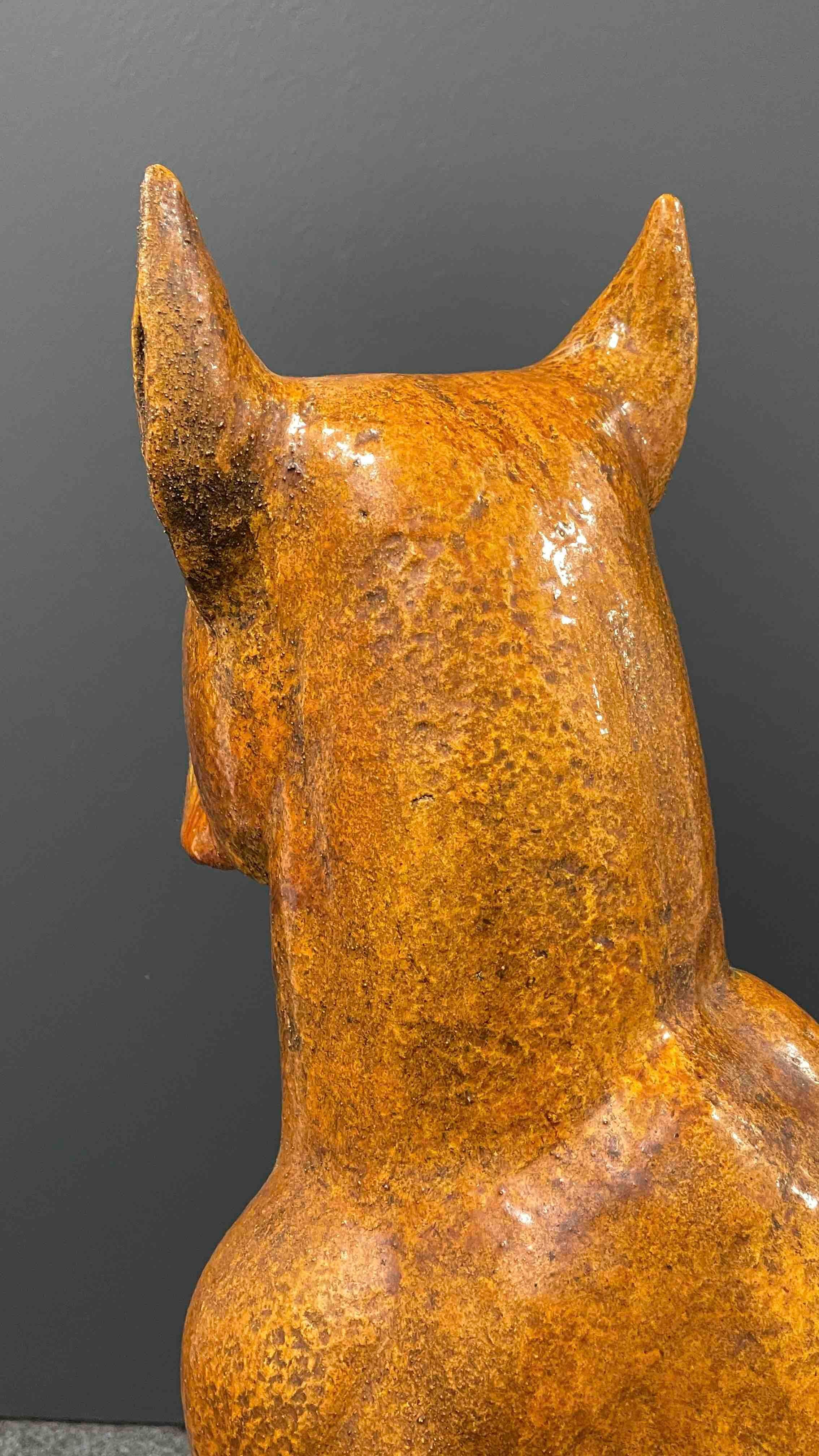 Italienische Majolika-Keramik-Statue-Figur in Lebensgröße für Boxer mit Hund in Majolika, Vintage, 1960er Jahre im Angebot 1
