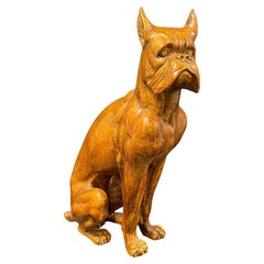‎Life-Size Italian Boxer Dog Majolica Ceramic Statue Figurine Vintage, 1960s