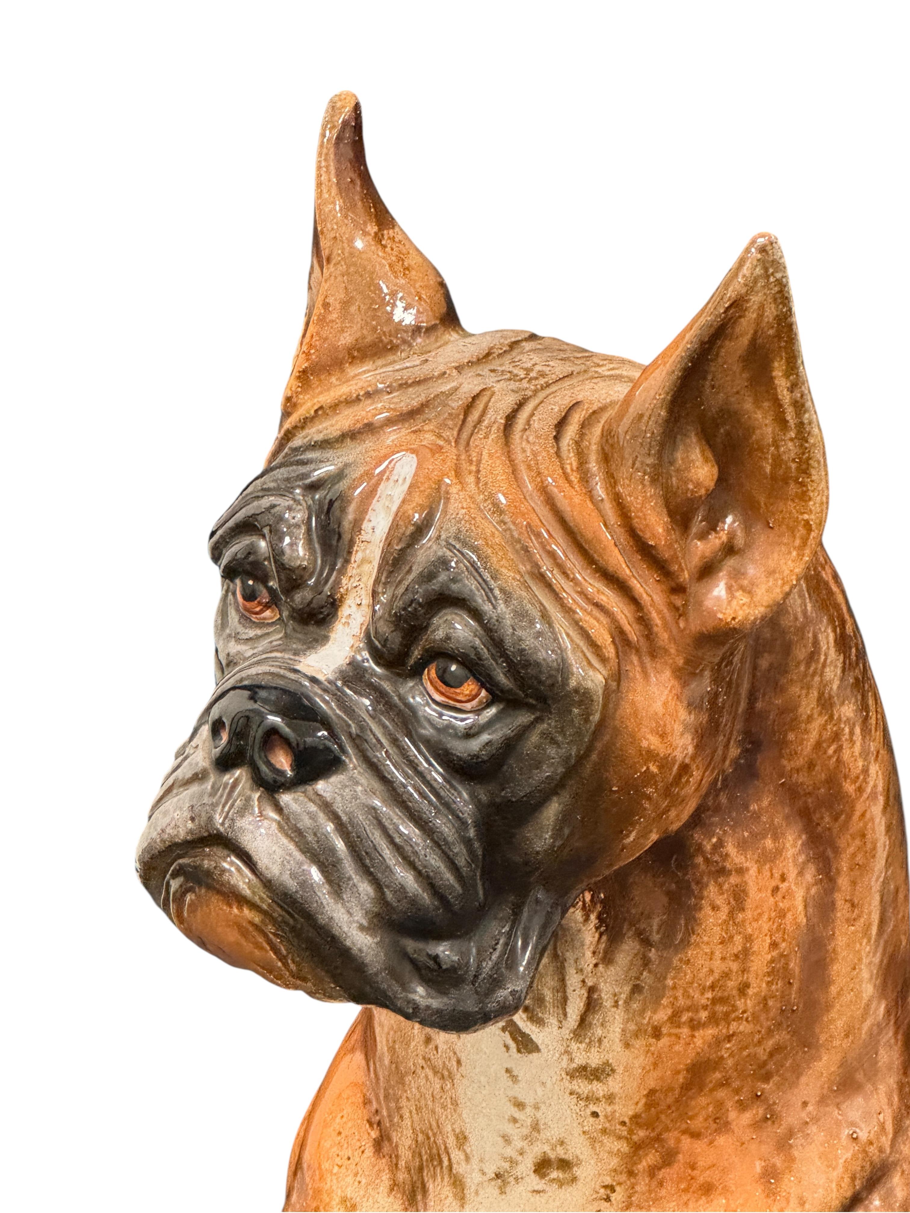 Cane Boxer Italiano a grandezza naturale Statua in Terracotta Figurina in Ceramica Vintage, anni '60 in vendita 3