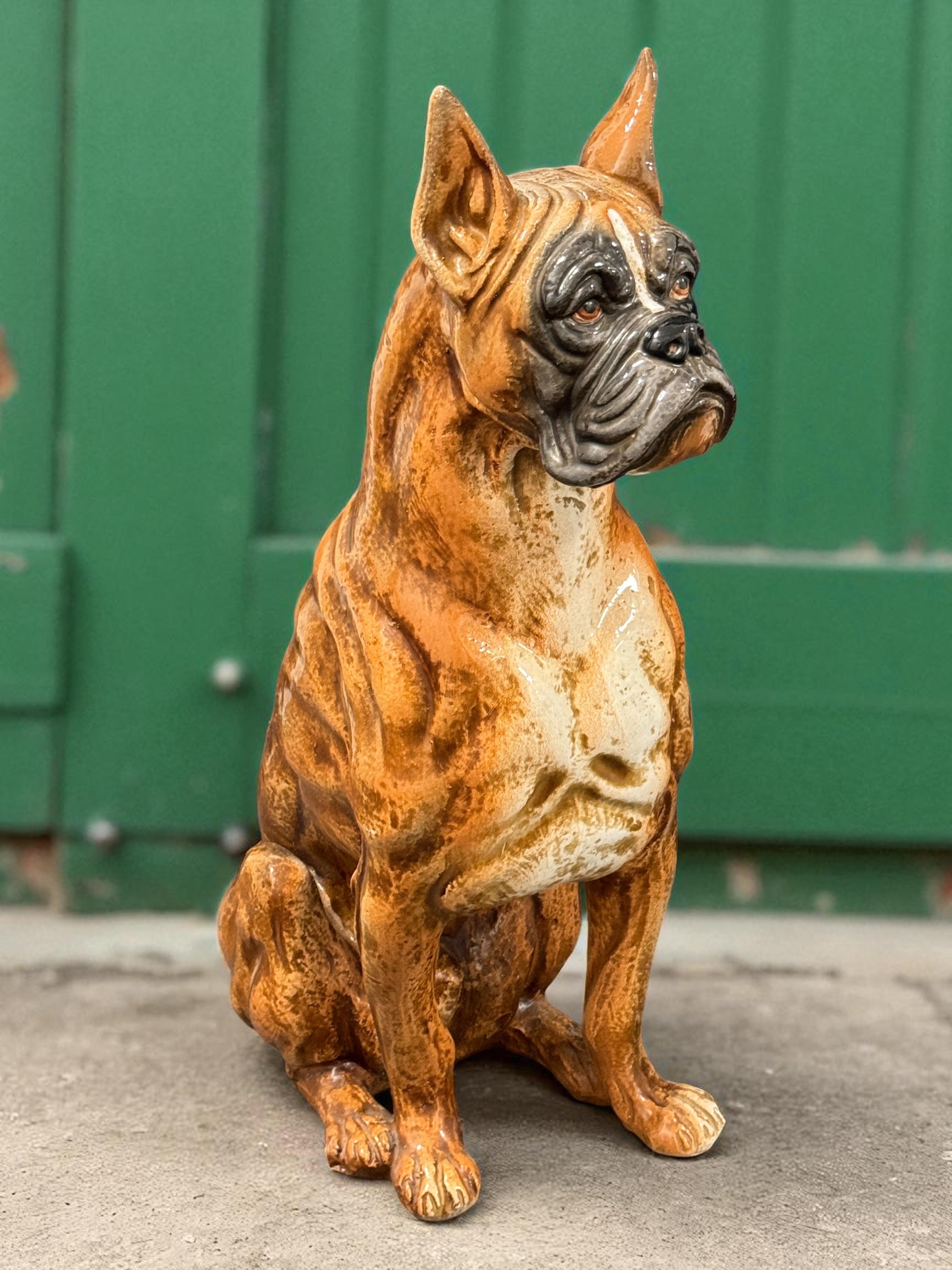 Cane Boxer Italiano a grandezza naturale Statua in Terracotta Figurina in Ceramica Vintage, anni '60 in vendita 4