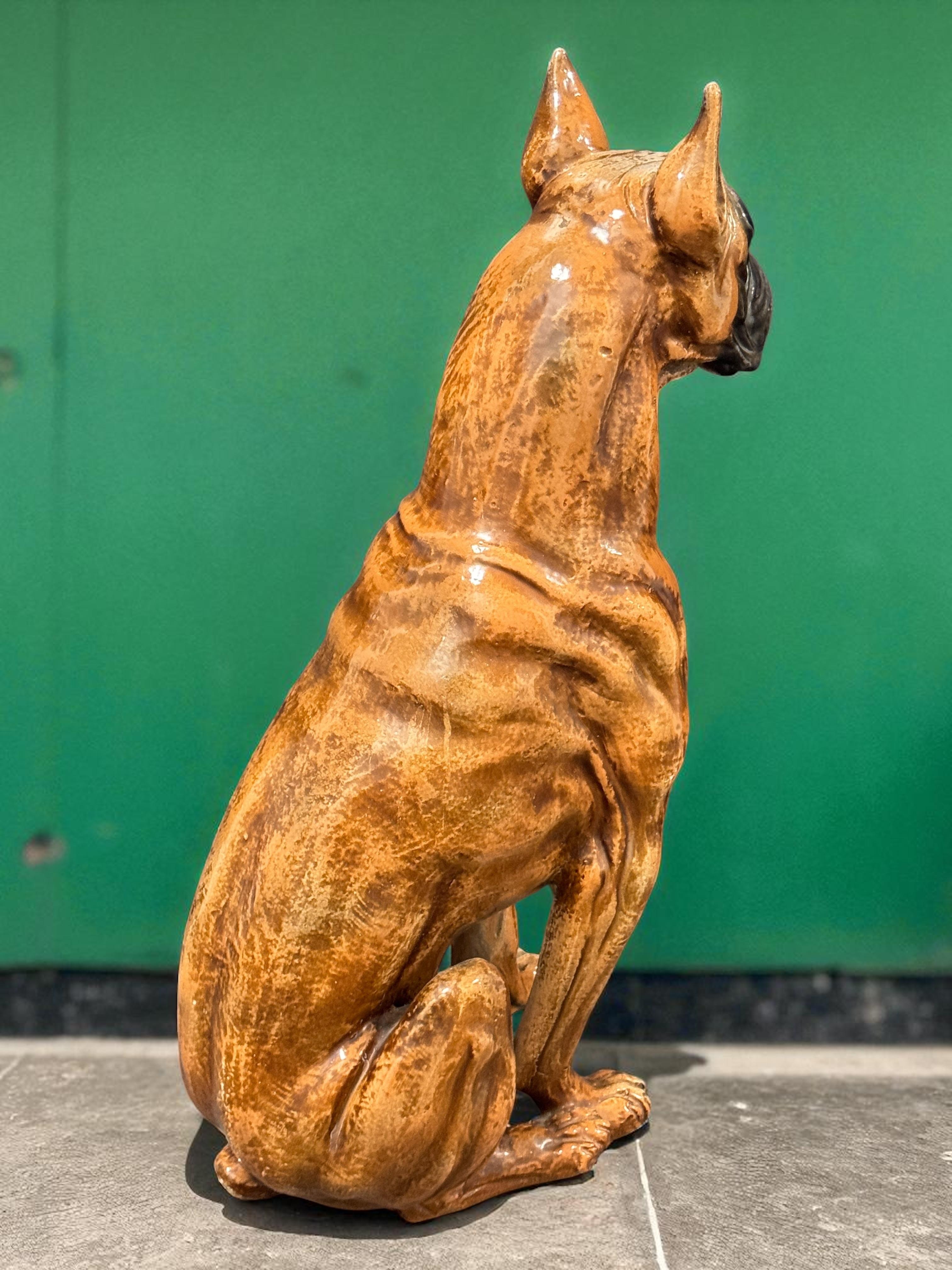 Cane Boxer Italiano a grandezza naturale Statua in Terracotta Figurina in Ceramica Vintage, anni '60 in vendita 6
