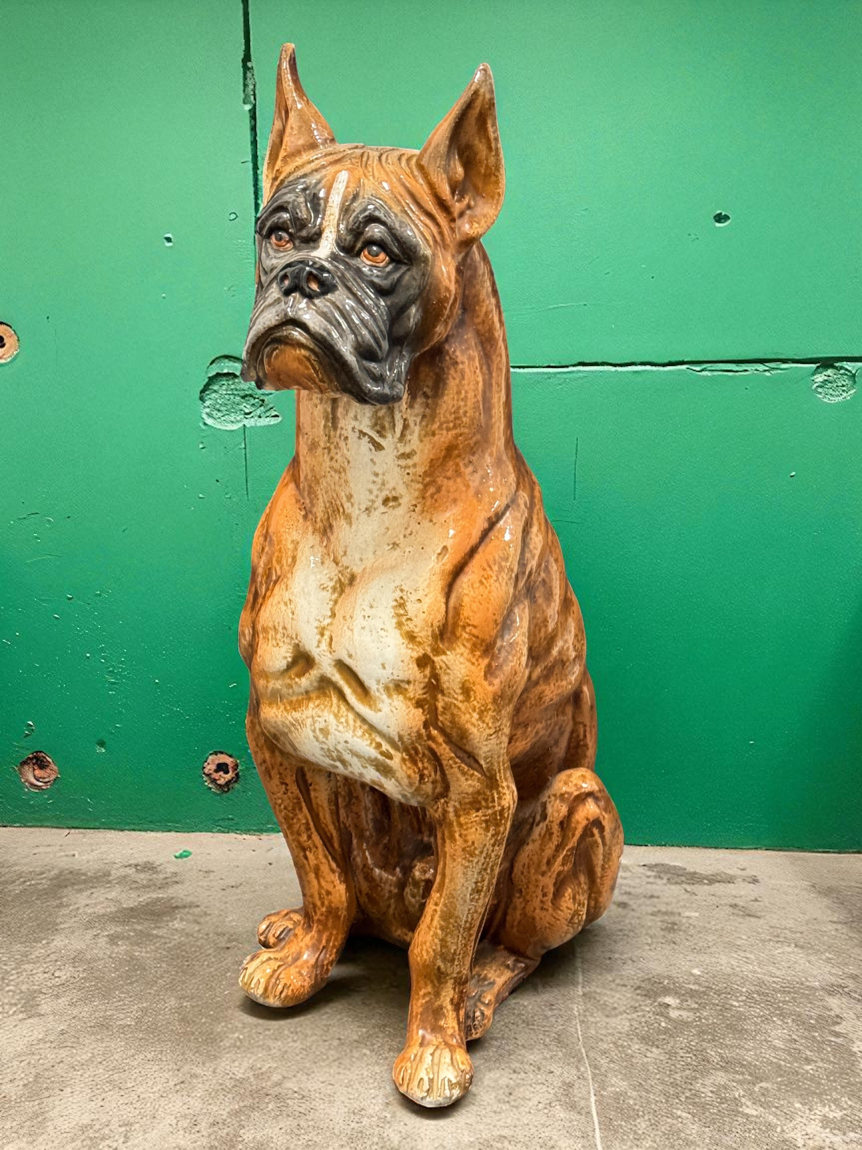 Cane Boxer Italiano a grandezza naturale Statua in Terracotta Figurina in Ceramica Vintage, anni '60 in vendita 9