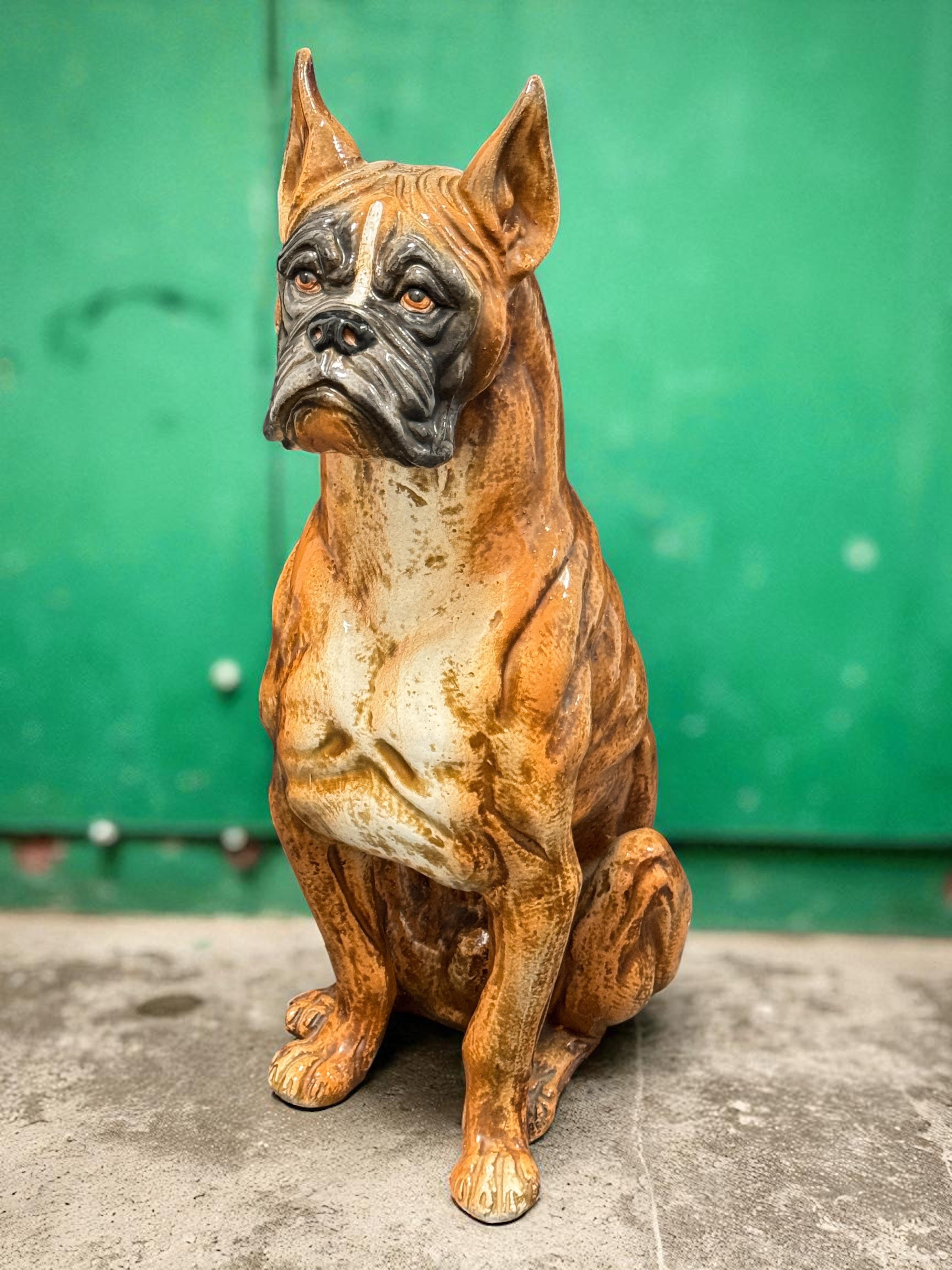Cane Boxer Italiano a grandezza naturale Statua in Terracotta Figurina in Ceramica Vintage, anni '60 in vendita 10