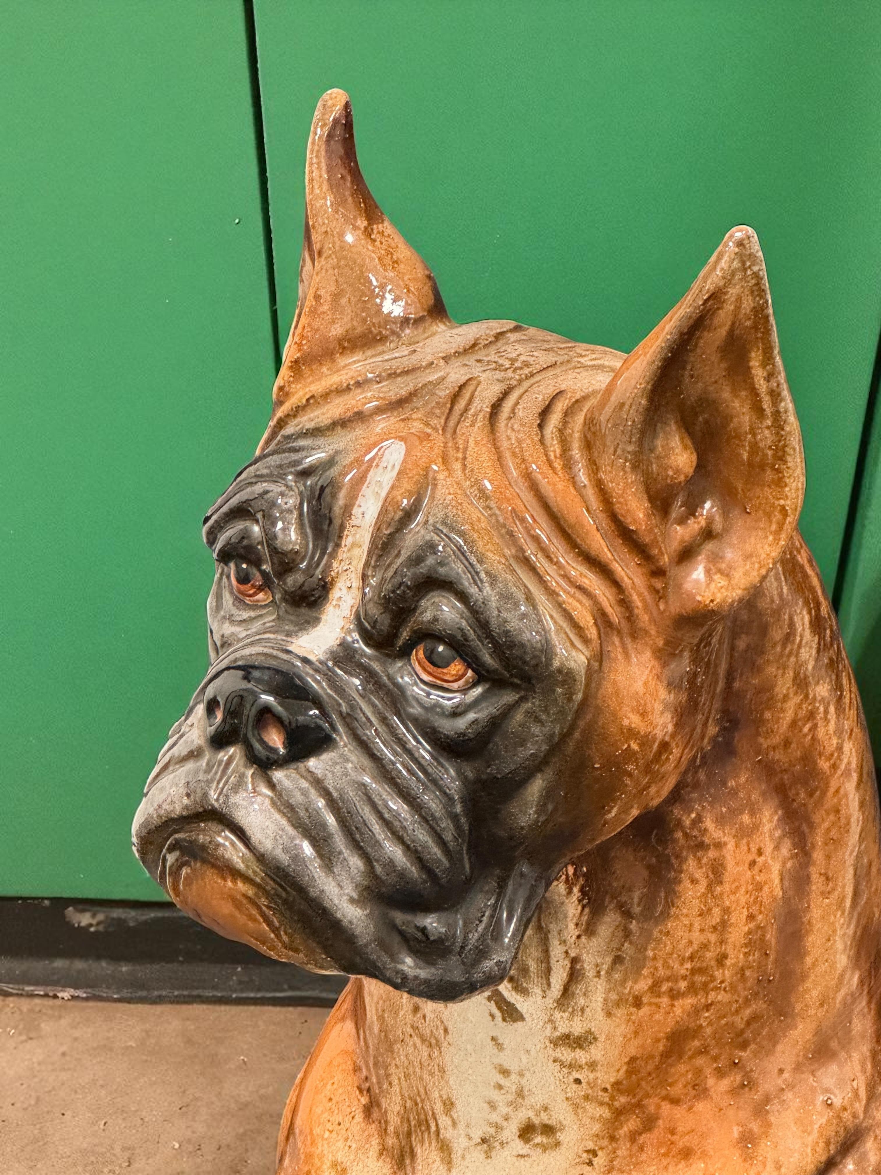 Cane Boxer Italiano a grandezza naturale Statua in Terracotta Figurina in Ceramica Vintage, anni '60 in vendita 12
