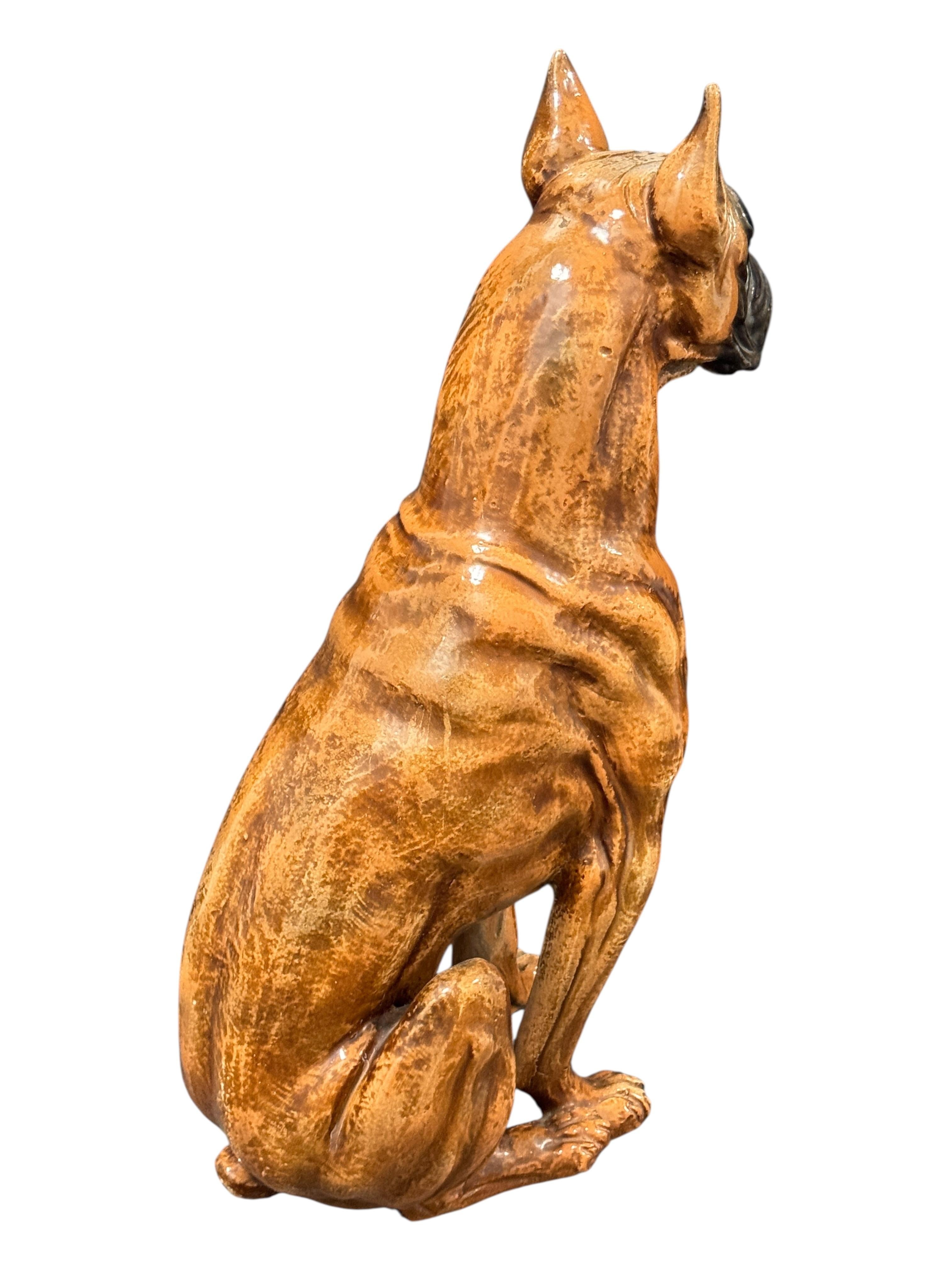 Mid-Century moderno Cane Boxer Italiano a grandezza naturale Statua in Terracotta Figurina in Ceramica Vintage, anni '60 in vendita