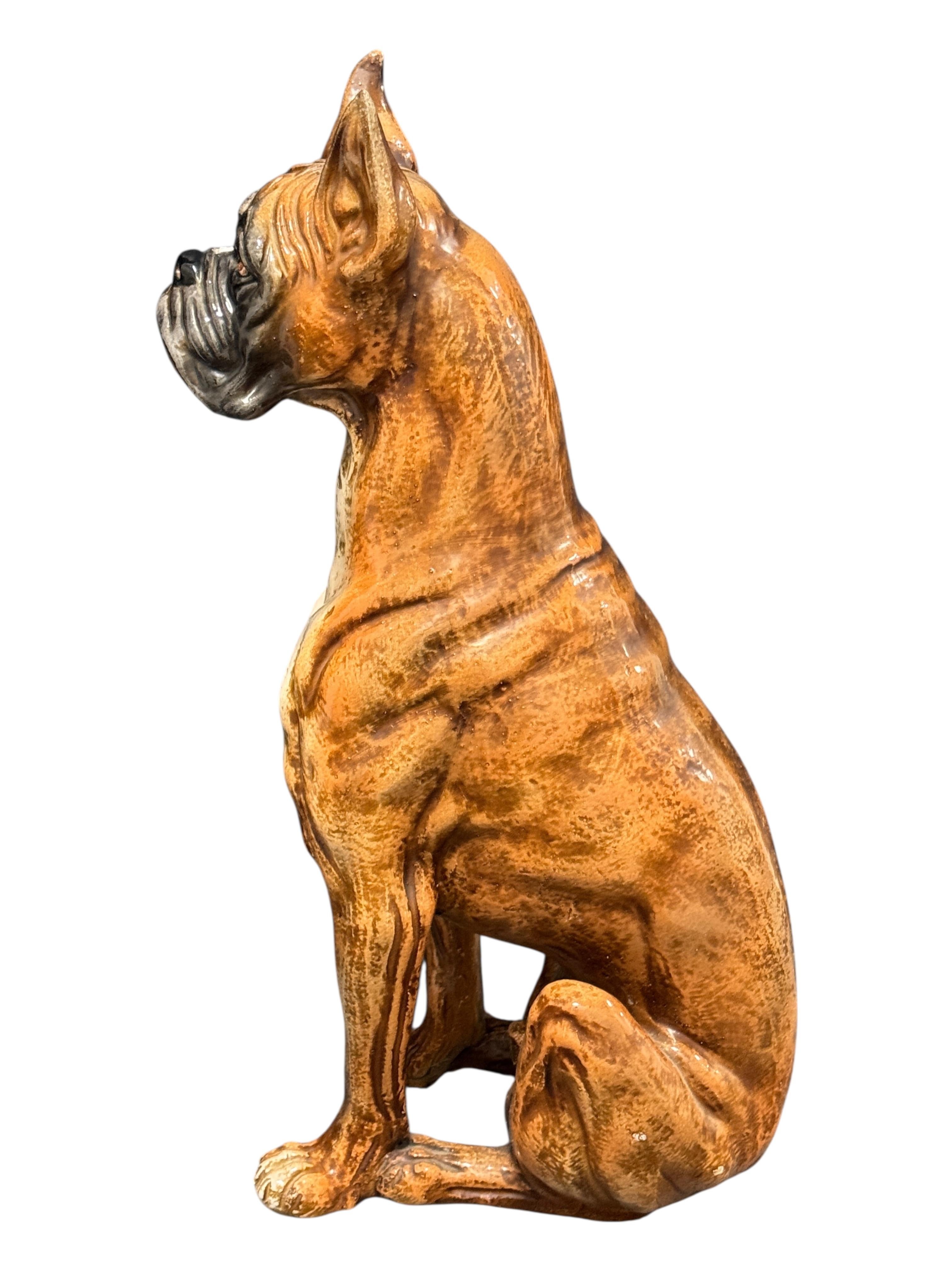 Fatto a mano Cane Boxer Italiano a grandezza naturale Statua in Terracotta Figurina in Ceramica Vintage, anni '60 in vendita