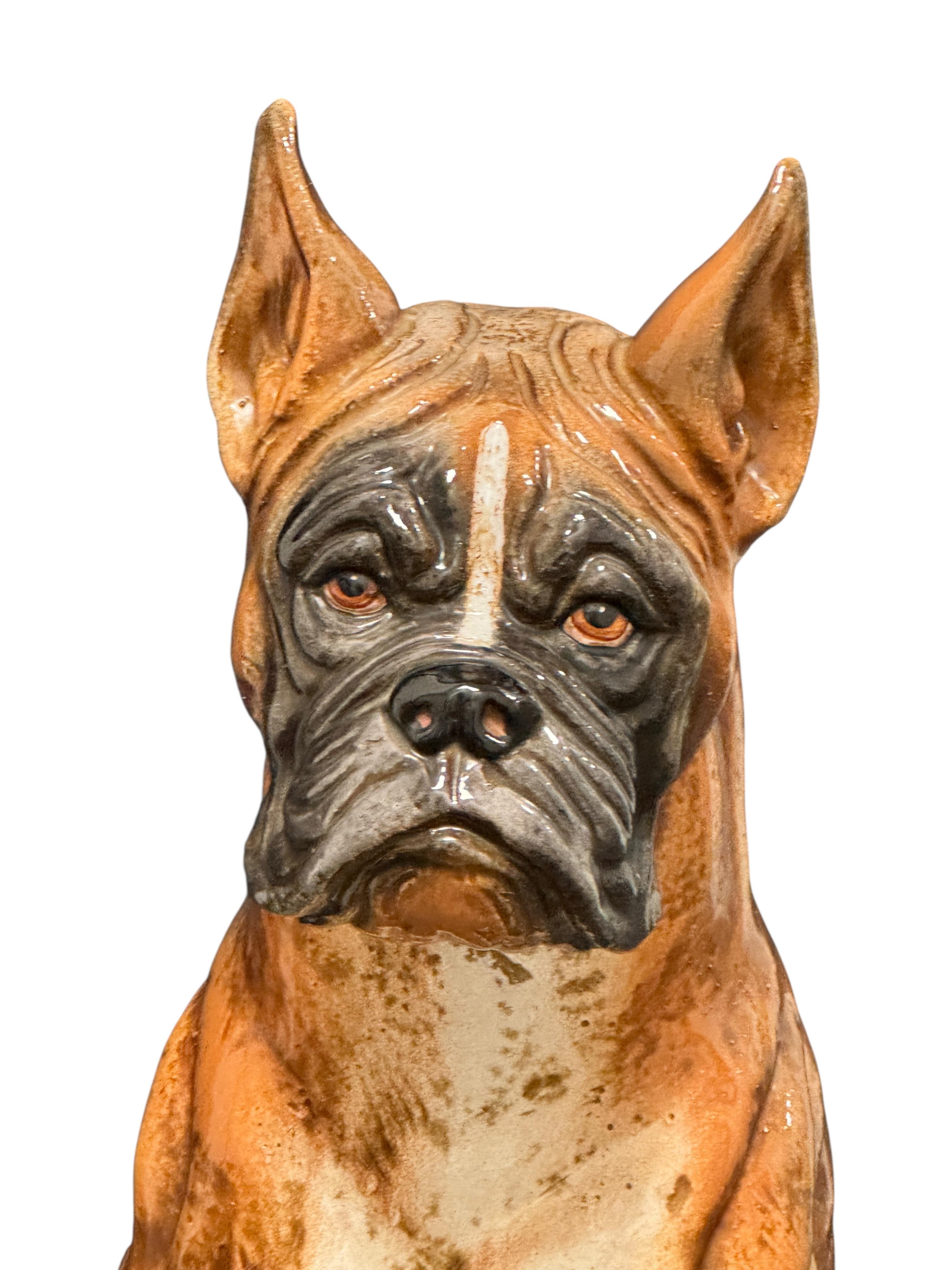 Cane Boxer Italiano a grandezza naturale Statua in Terracotta Figurina in Ceramica Vintage, anni '60 In condizioni buone in vendita a Nuernberg, DE