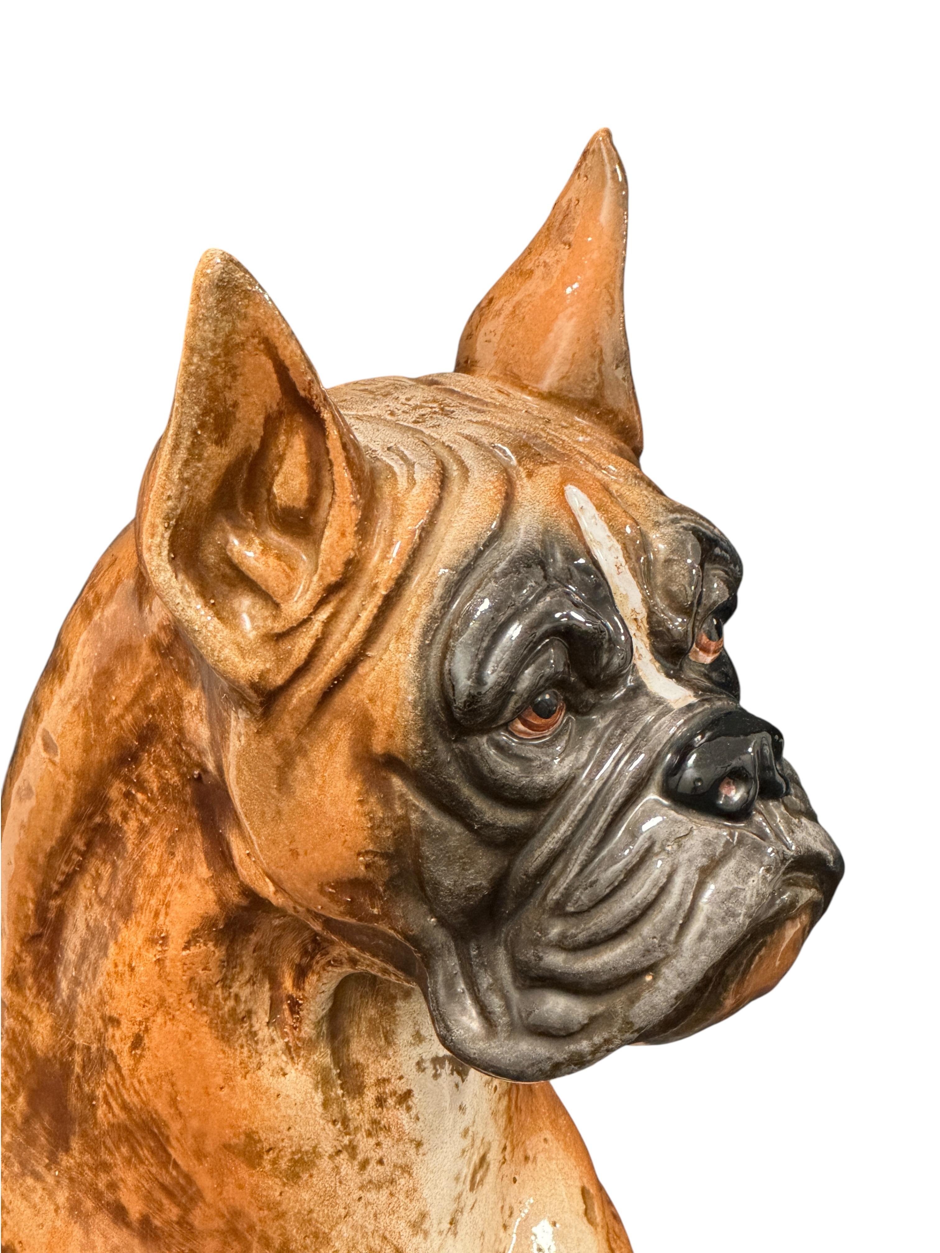 Cane Boxer Italiano a grandezza naturale Statua in Terracotta Figurina in Ceramica Vintage, anni '60 in vendita 2