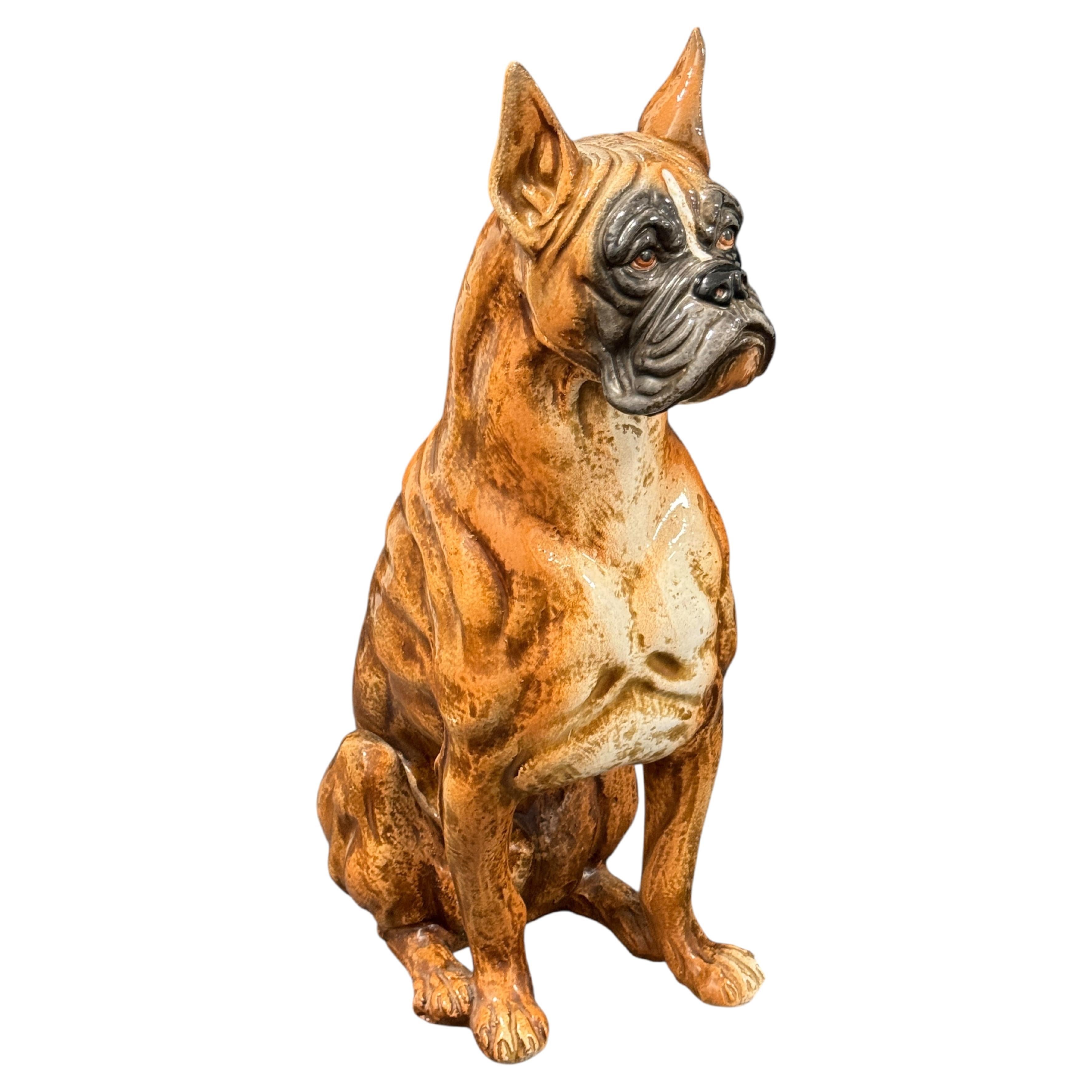 Cane Boxer Italiano a grandezza naturale Statua in Terracotta Figurina in Ceramica Vintage, anni '60 in vendita