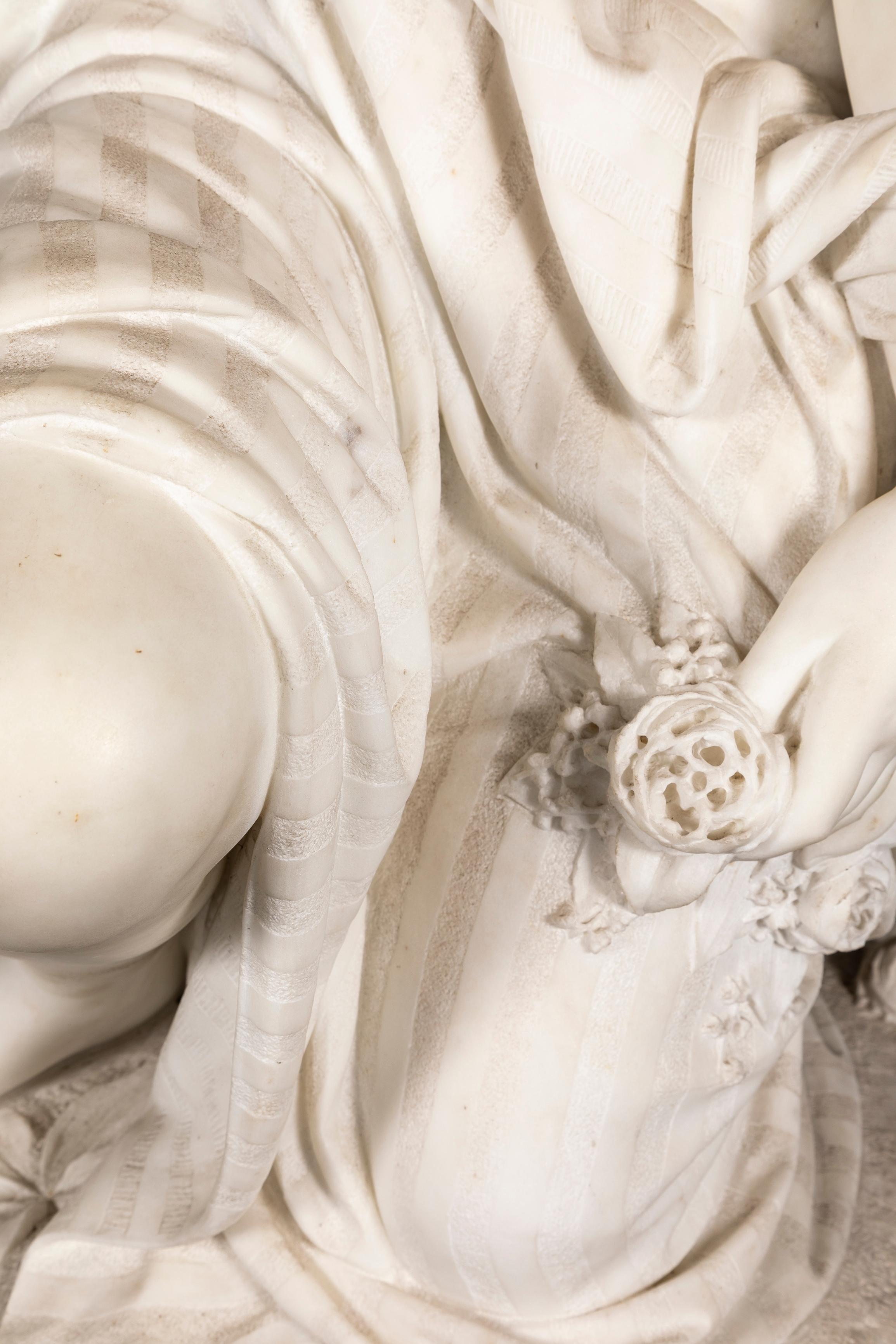 Lebensgroße Skulptur aus italienischem Carrara-Marmor, handgeschnitzt, P Romanelli 