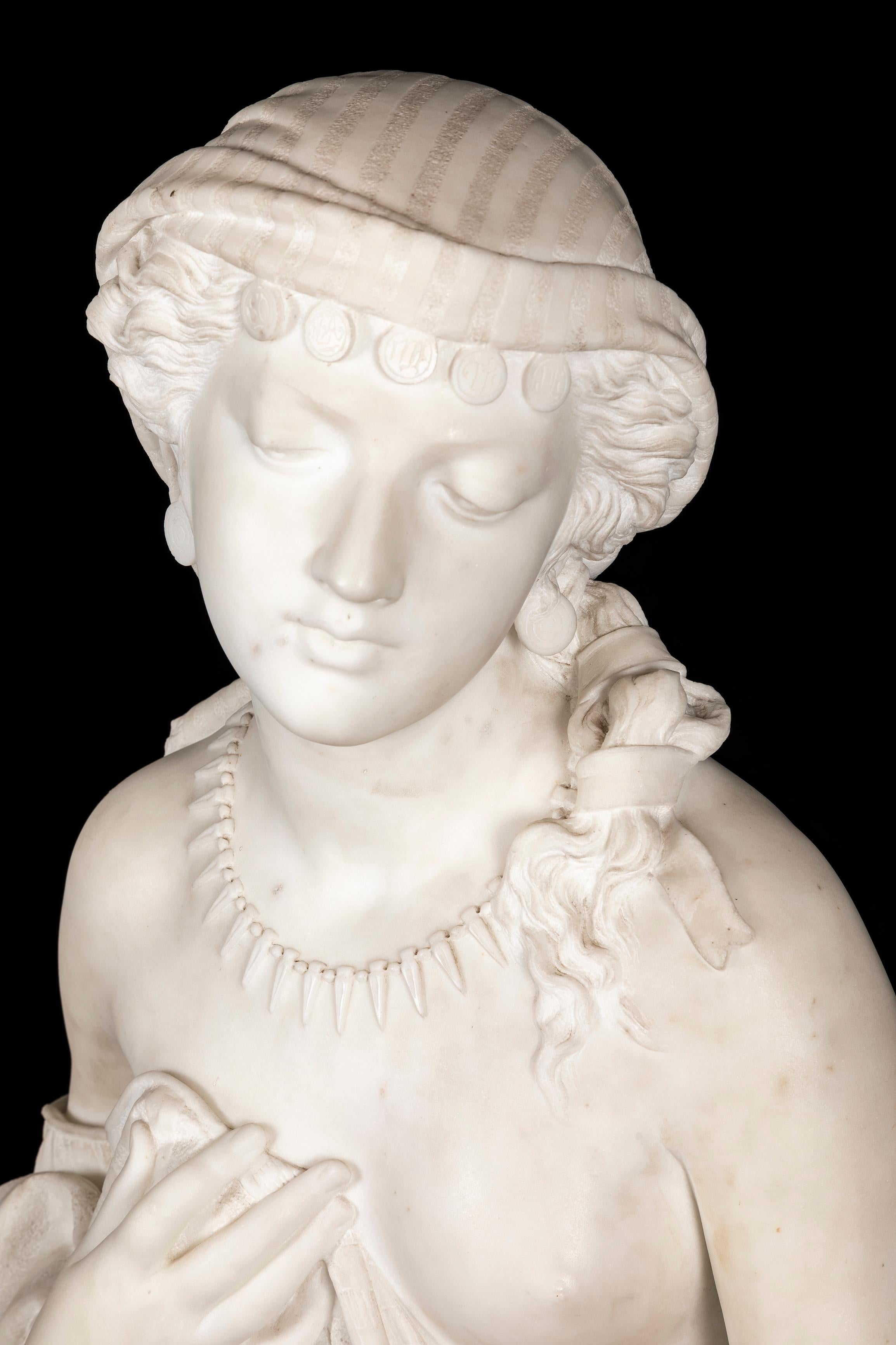Lebensgroße Skulptur aus italienischem Carrara-Marmor, handgeschnitzt, P Romanelli 