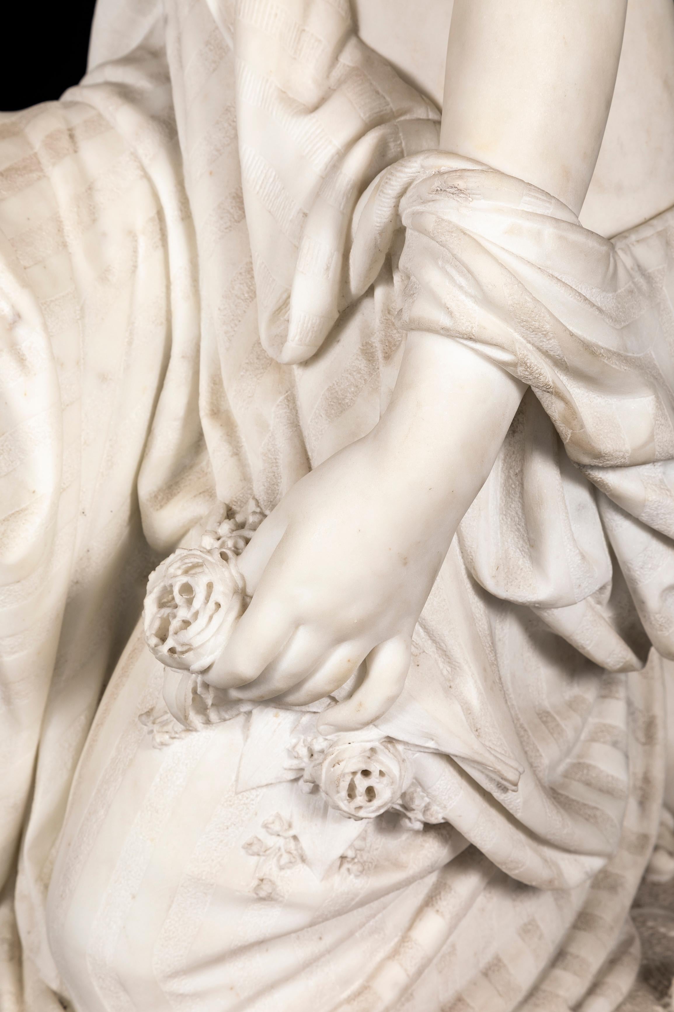 Lebensgroße Skulptur aus italienischem Carrara-Marmor, handgeschnitzt, P Romanelli 