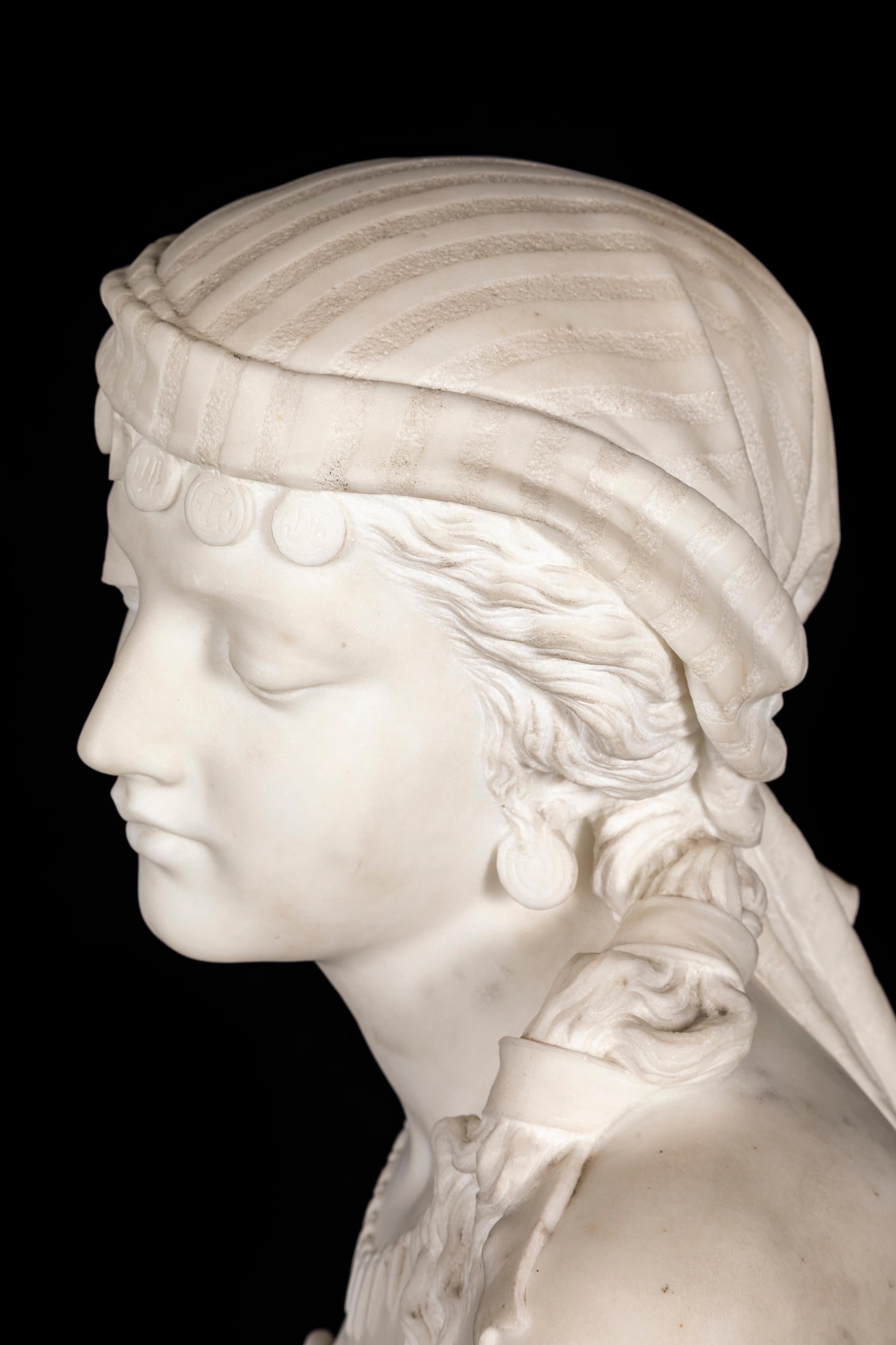 Lebensgroße Skulptur aus italienischem Carrara-Marmor, handgeschnitzt, P Romanelli 