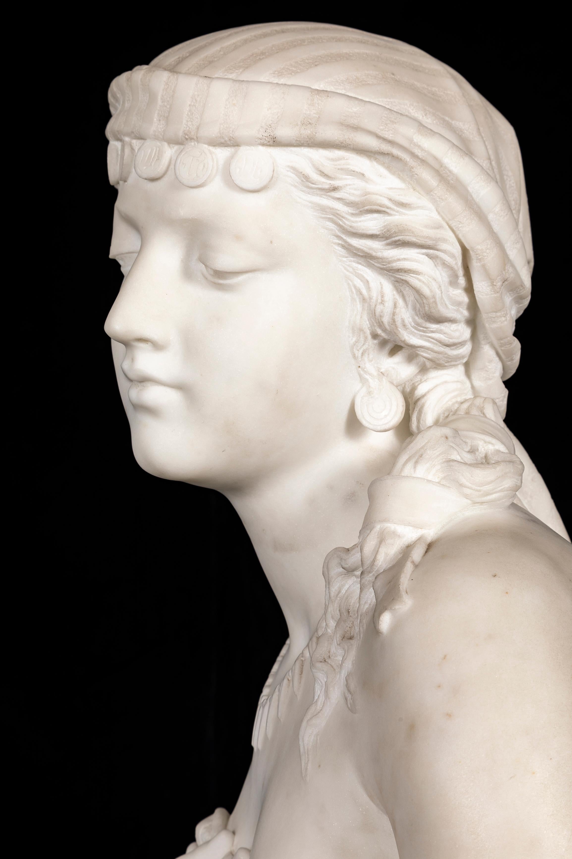 Lebensgroße Skulptur aus italienischem Carrara-Marmor, handgeschnitzt, P Romanelli 
