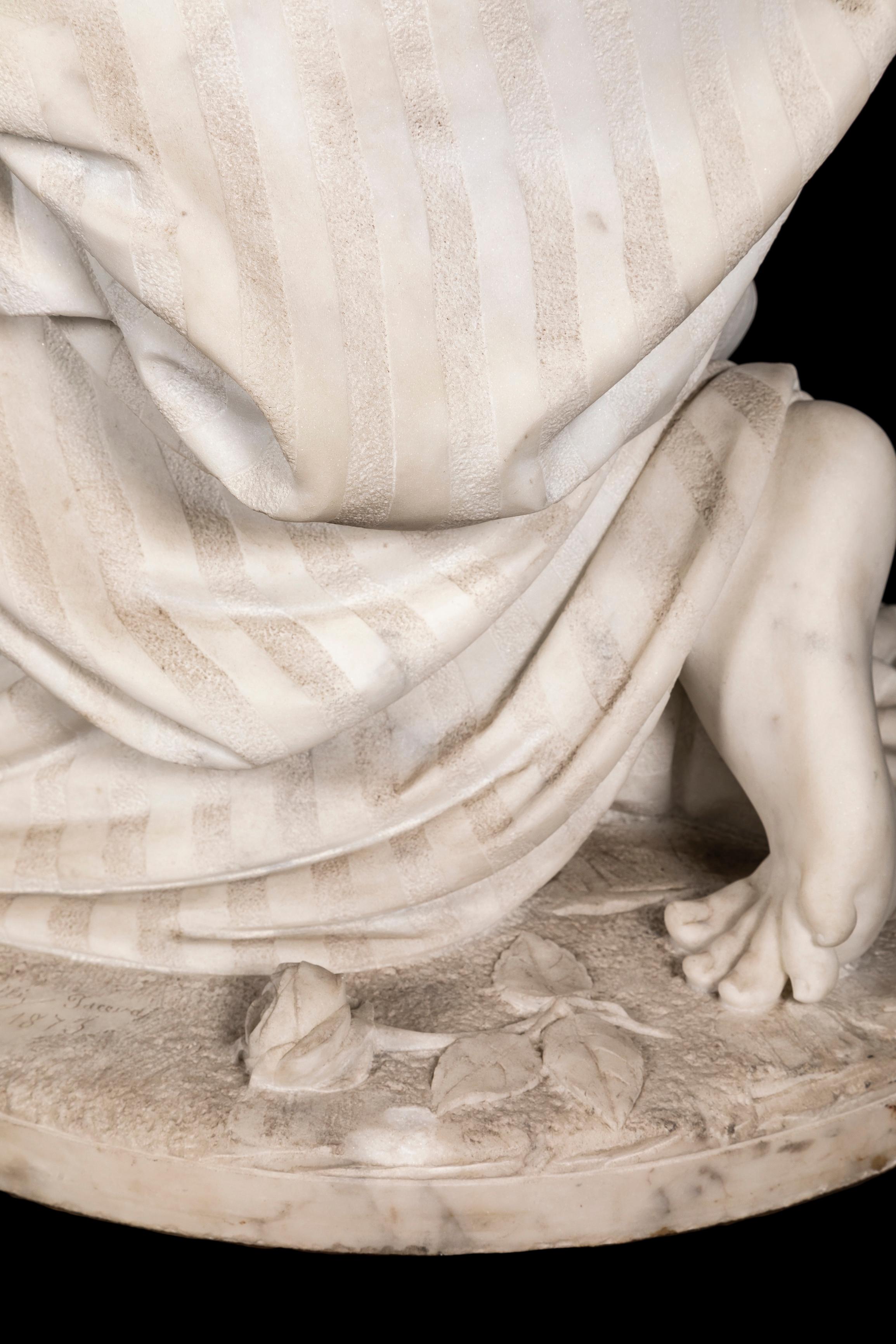 Lebensgroße Skulptur aus italienischem Carrara-Marmor, handgeschnitzt, P Romanelli 
