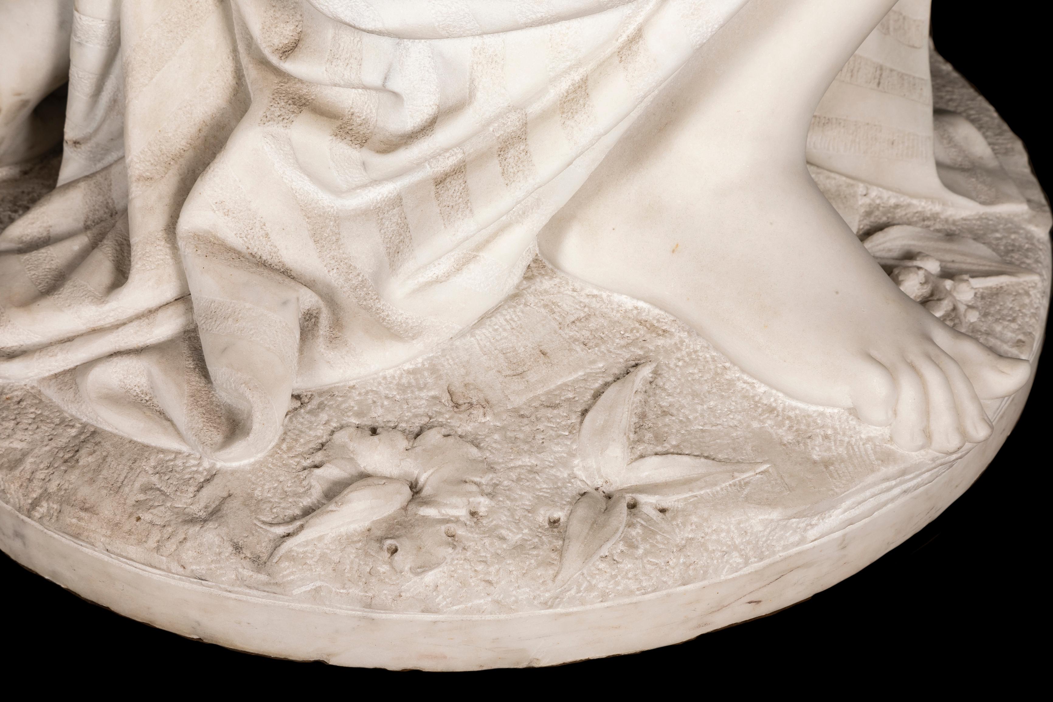 Lebensgroße Skulptur aus italienischem Carrara-Marmor, handgeschnitzt, P Romanelli 