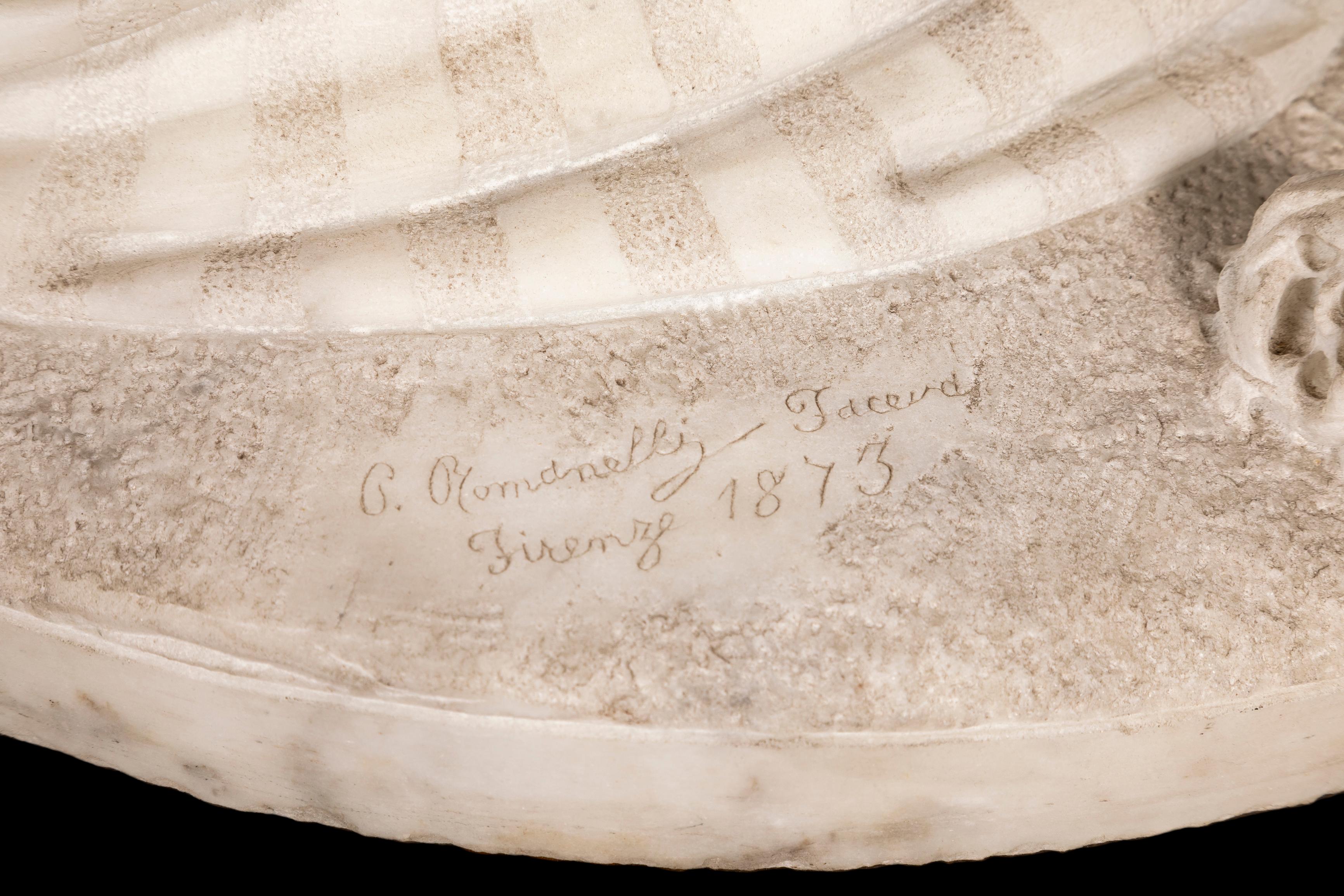 Lebensgroße Skulptur aus italienischem Carrara-Marmor, handgeschnitzt, P Romanelli 