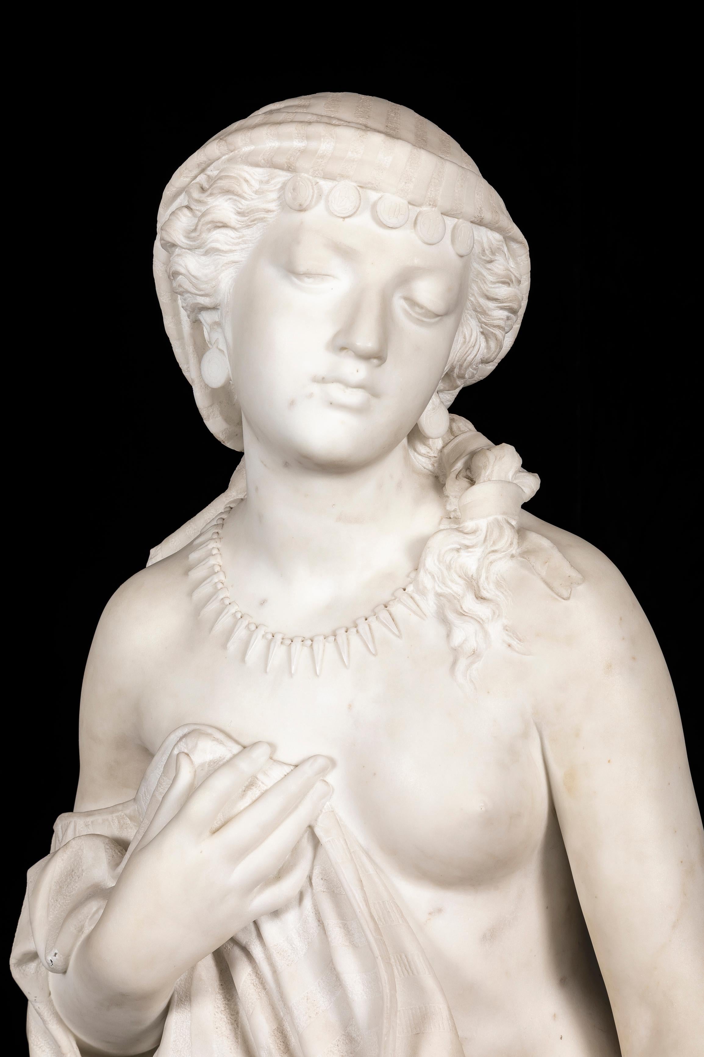 Lebensgroße Skulptur aus italienischem Carrara-Marmor, handgeschnitzt, P Romanelli 
