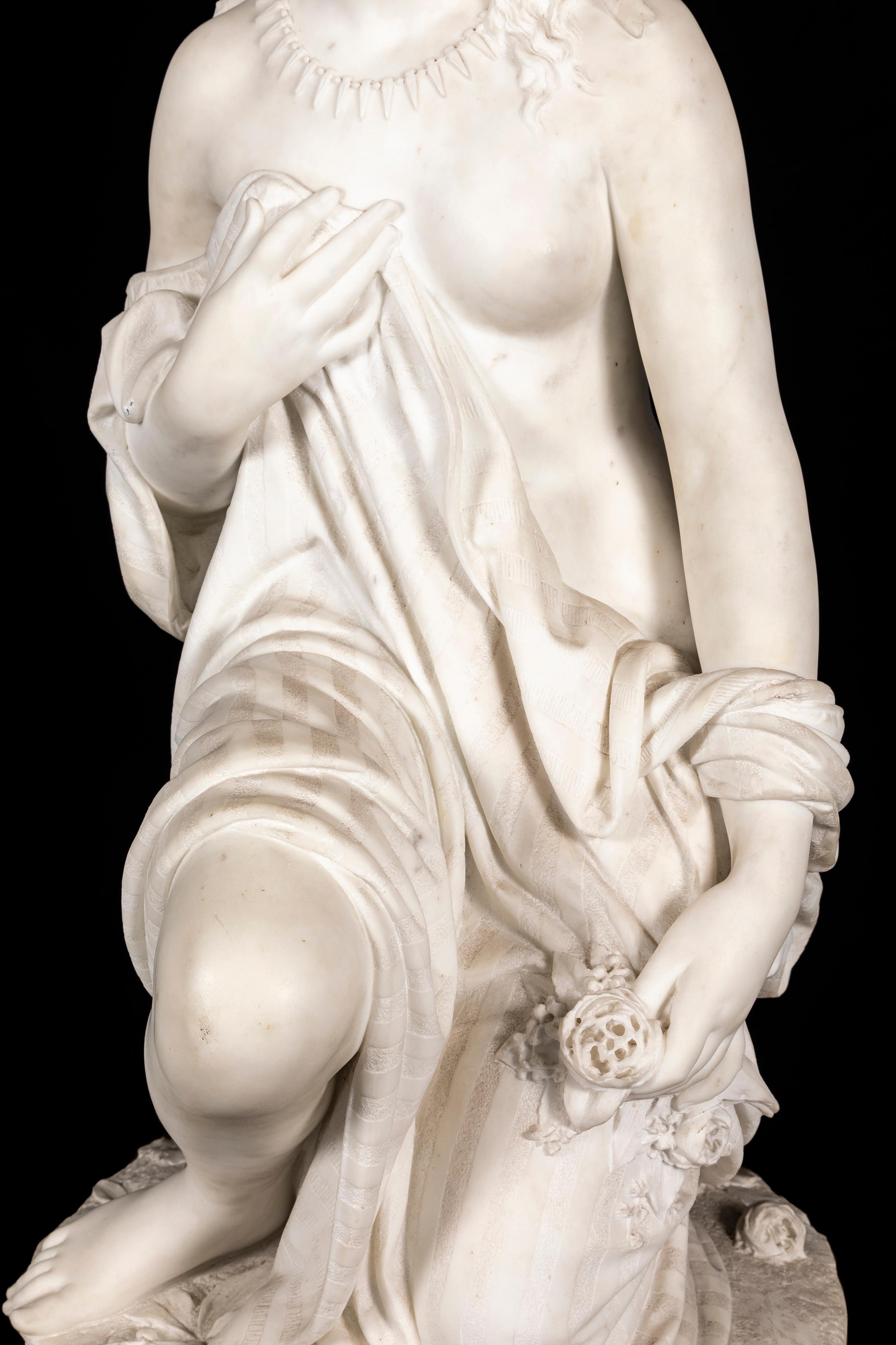 Lebensgroße Skulptur aus italienischem Carrara-Marmor, handgeschnitzt, P Romanelli 