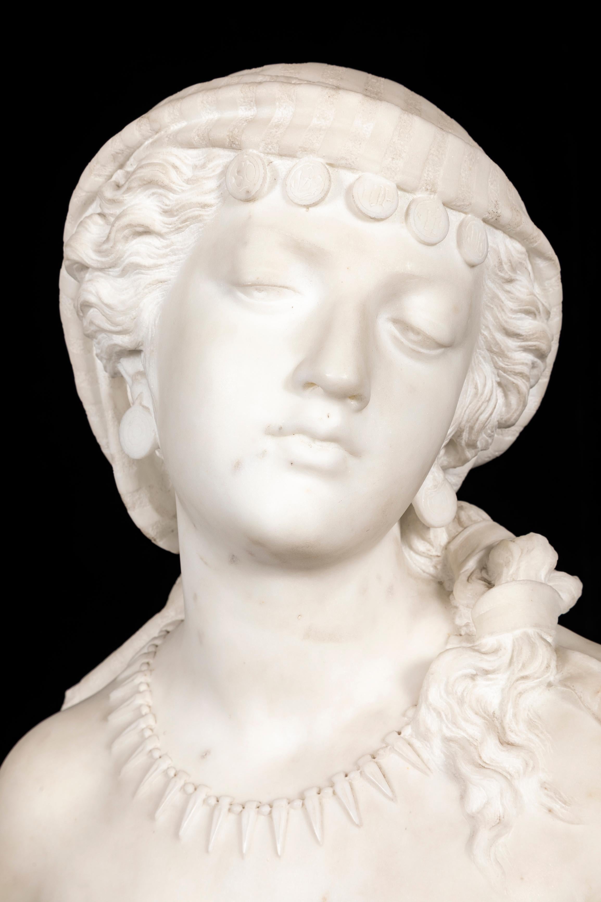 Lebensgroße Skulptur aus italienischem Carrara-Marmor, handgeschnitzt, P Romanelli 