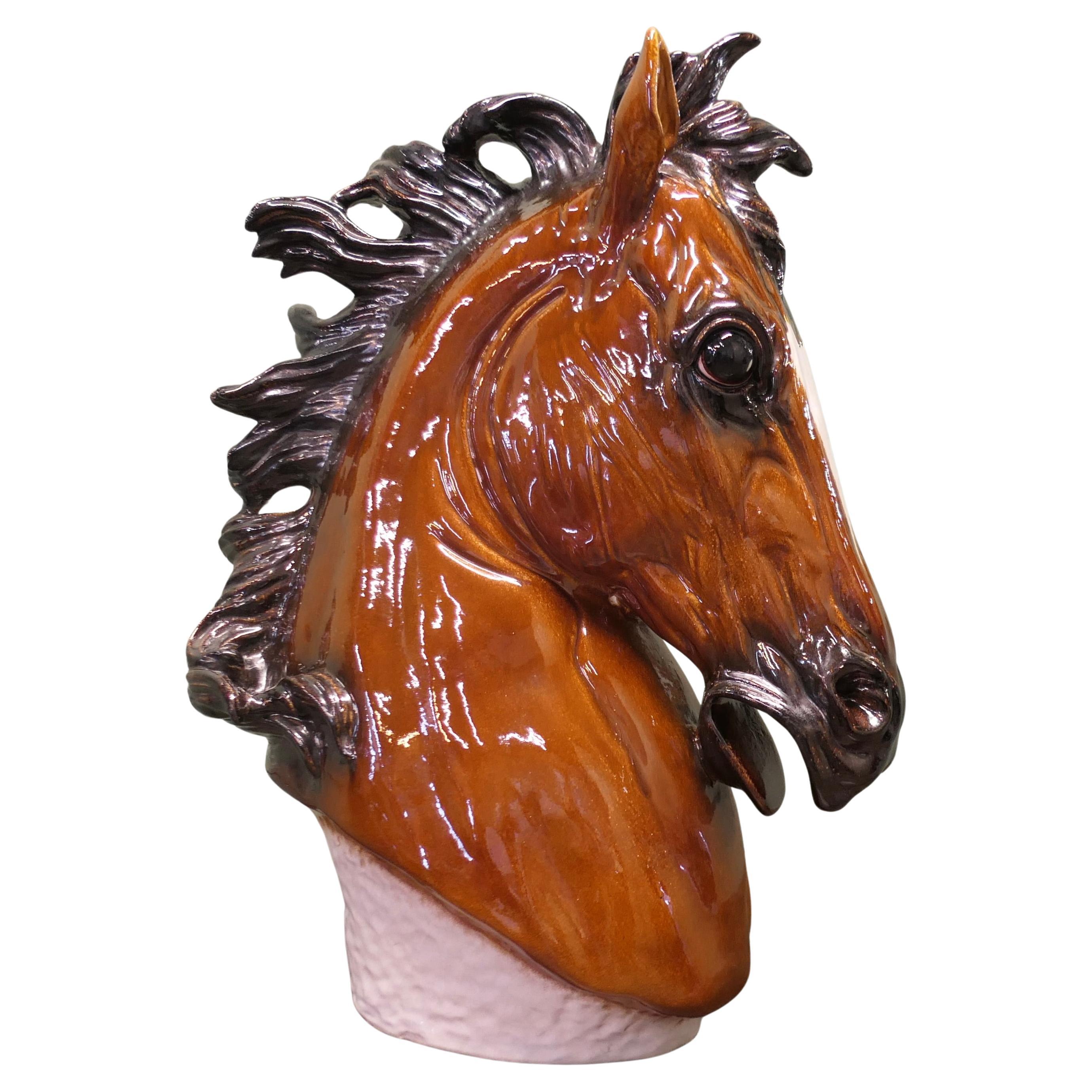 Testa di cavallo a grandezza naturale in ceramica italiana Hand Made