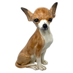 Life-Size Italian Chihuahua Majolica Ceramic Dog Statue Figurine Vintage, 1980s