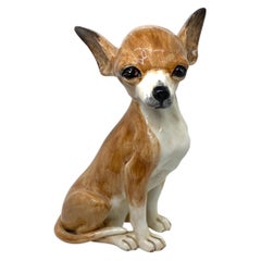 ‎Life-Size Italian Chihuahua Majolica Ceramic Dog Statue Figurine Retro, 1980s