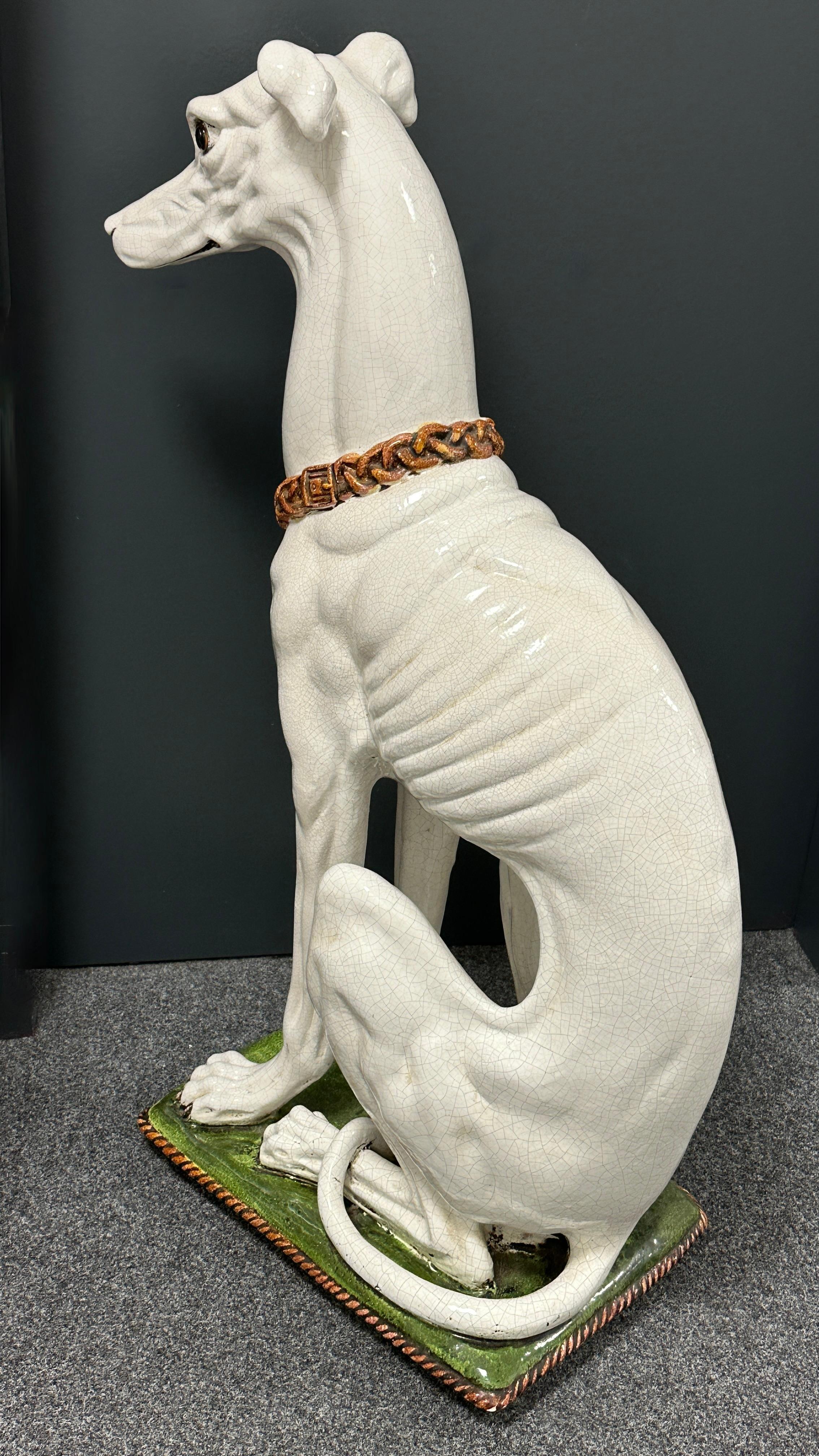 Statue de chien en majolique Galgo Greyhound italien grandeur nature Figurine Vintage, 1960s en vente 3
