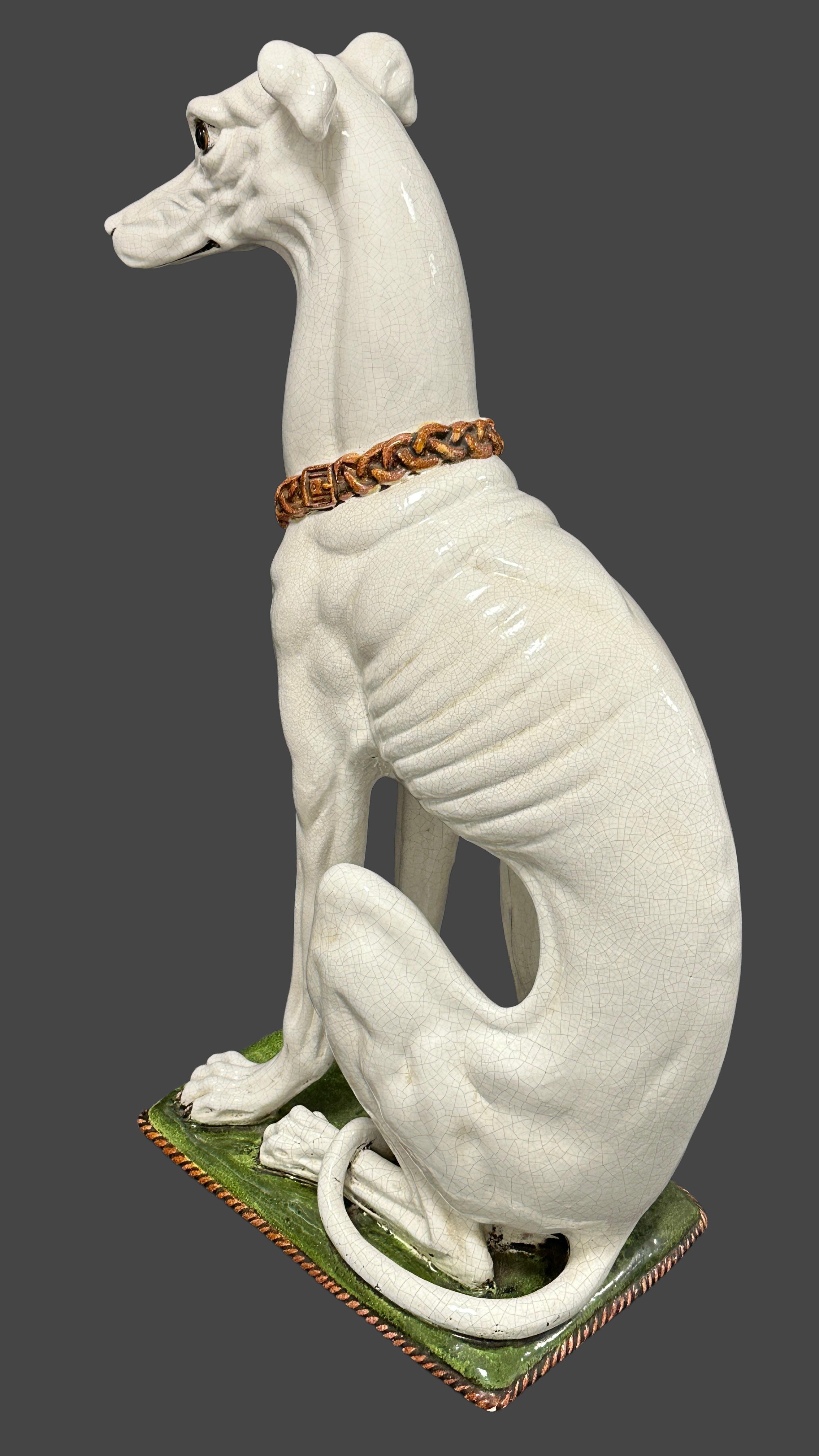 Statue de chien en majolique Galgo Greyhound italien grandeur nature Figurine Vintage, 1960s en vente 4