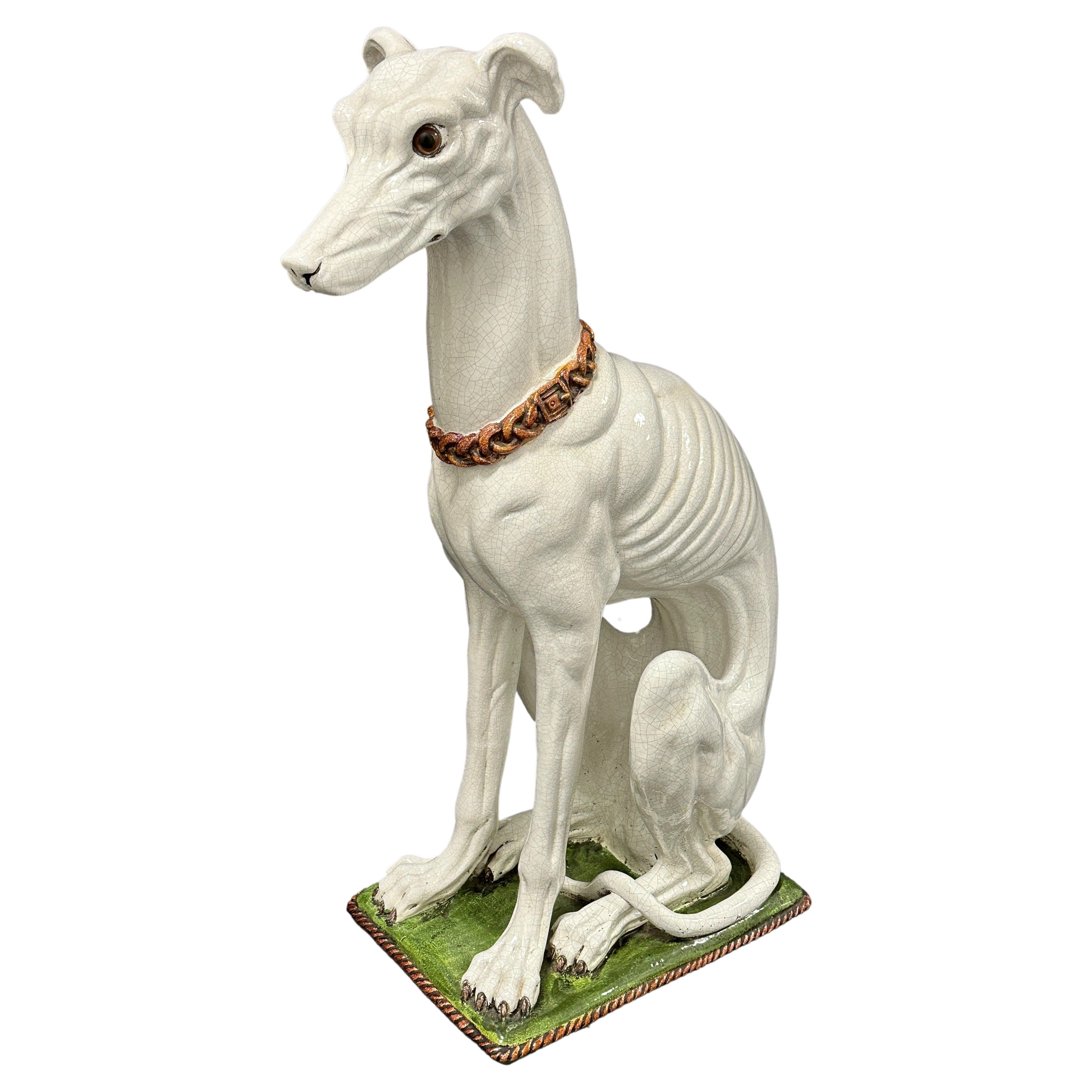 ‎Life-Size Italian Galgo Greyhound Majolica Dog Statue Figurine Vintage, 1960s