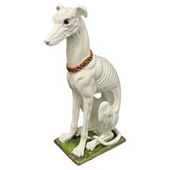 Statue de chien en majolique Galgo Greyhound italien grandeur nature Figurine Vintage, 1960s