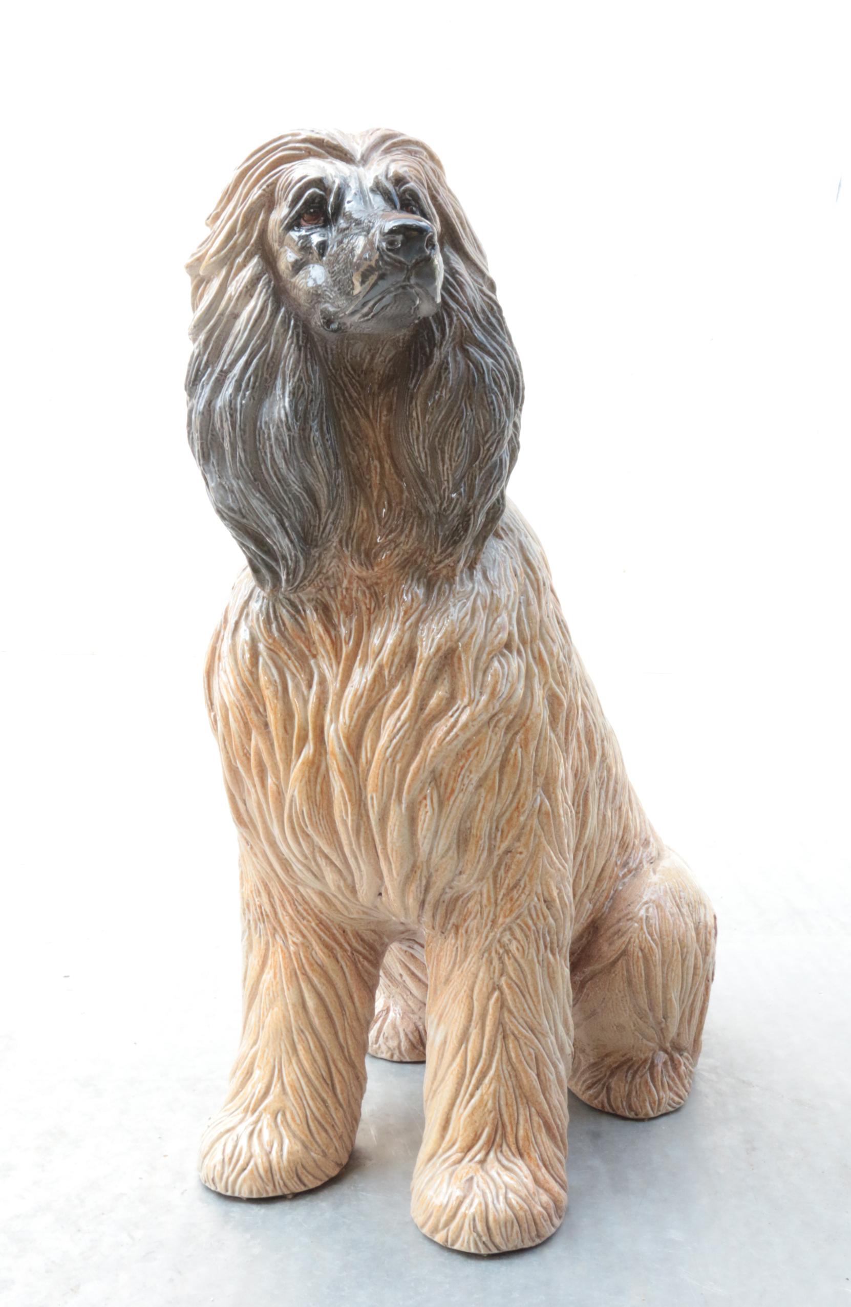 Life-Size Italian Glazed Terracotta Afghan Hound Female Midcentury In Good Condition In Boven Leeuwen, NL