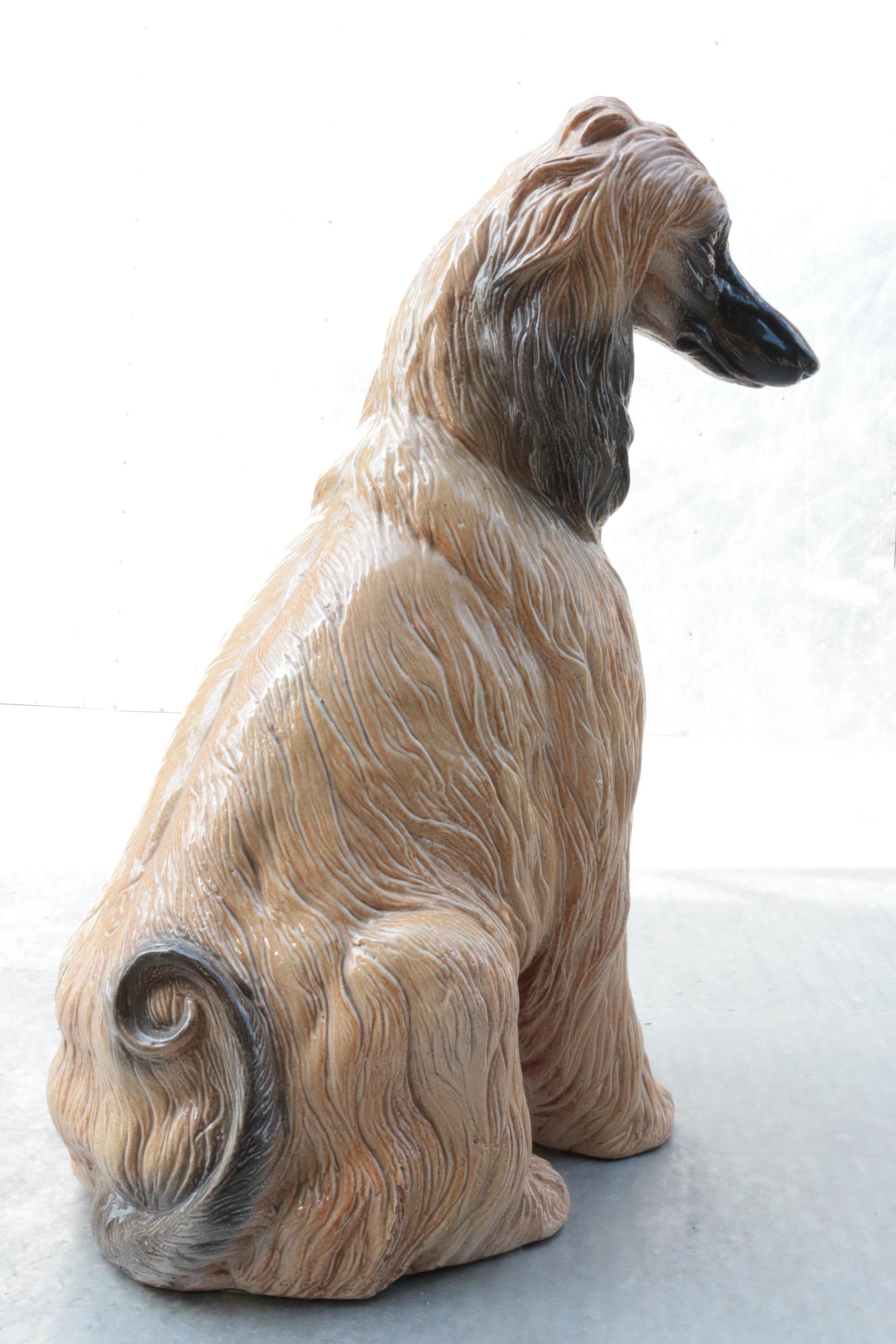 Life-Size Italian Glazed Terracotta Afghan Hound male Mid Century  In Good Condition In Boven Leeuwen, NL