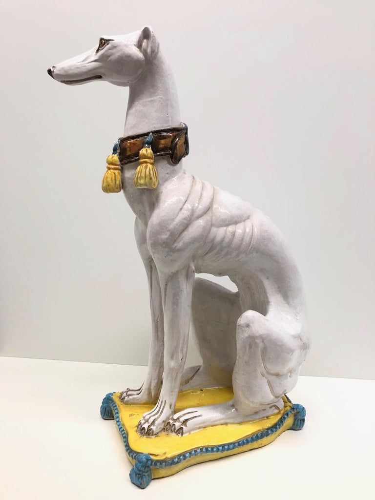 ‎LifeSize Italian Greyhound Majolica Dog Statue Figurine Vintage 1960s