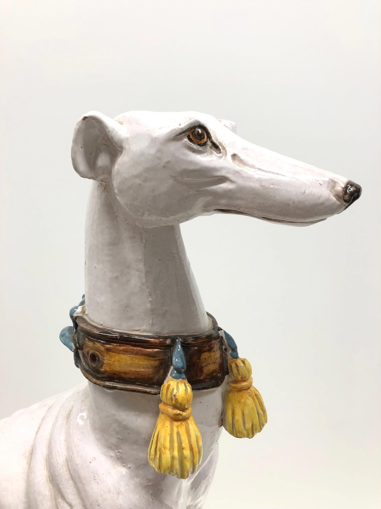 Mid-Century Modern ‎Life-Size Italian Greyhound Majolica Dog Statue Figurine Vintage 1960s