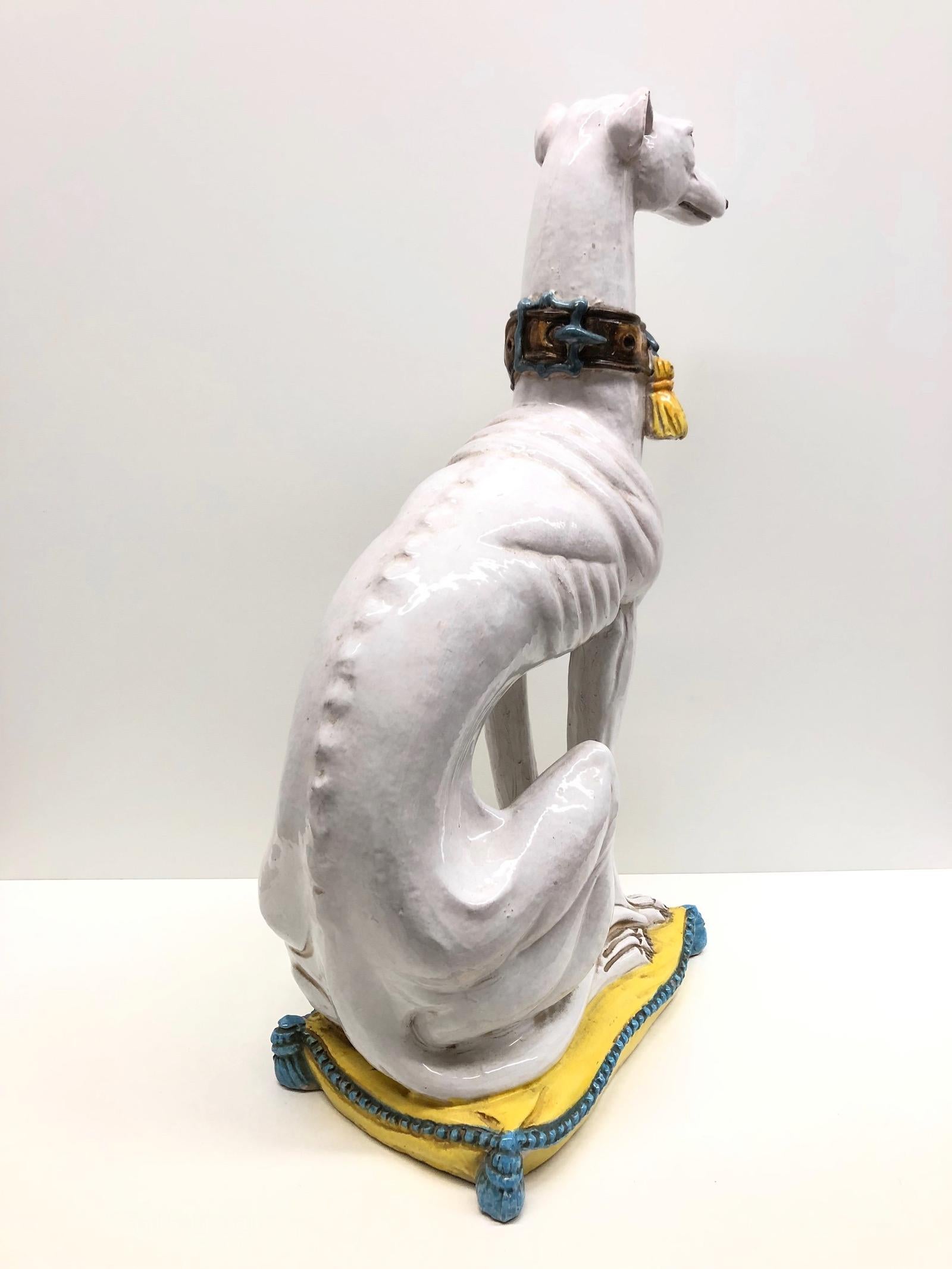 Hand-Crafted ‎Life-Size Italian Greyhound Majolica Dog Statue Figurine Vintage 1960s
