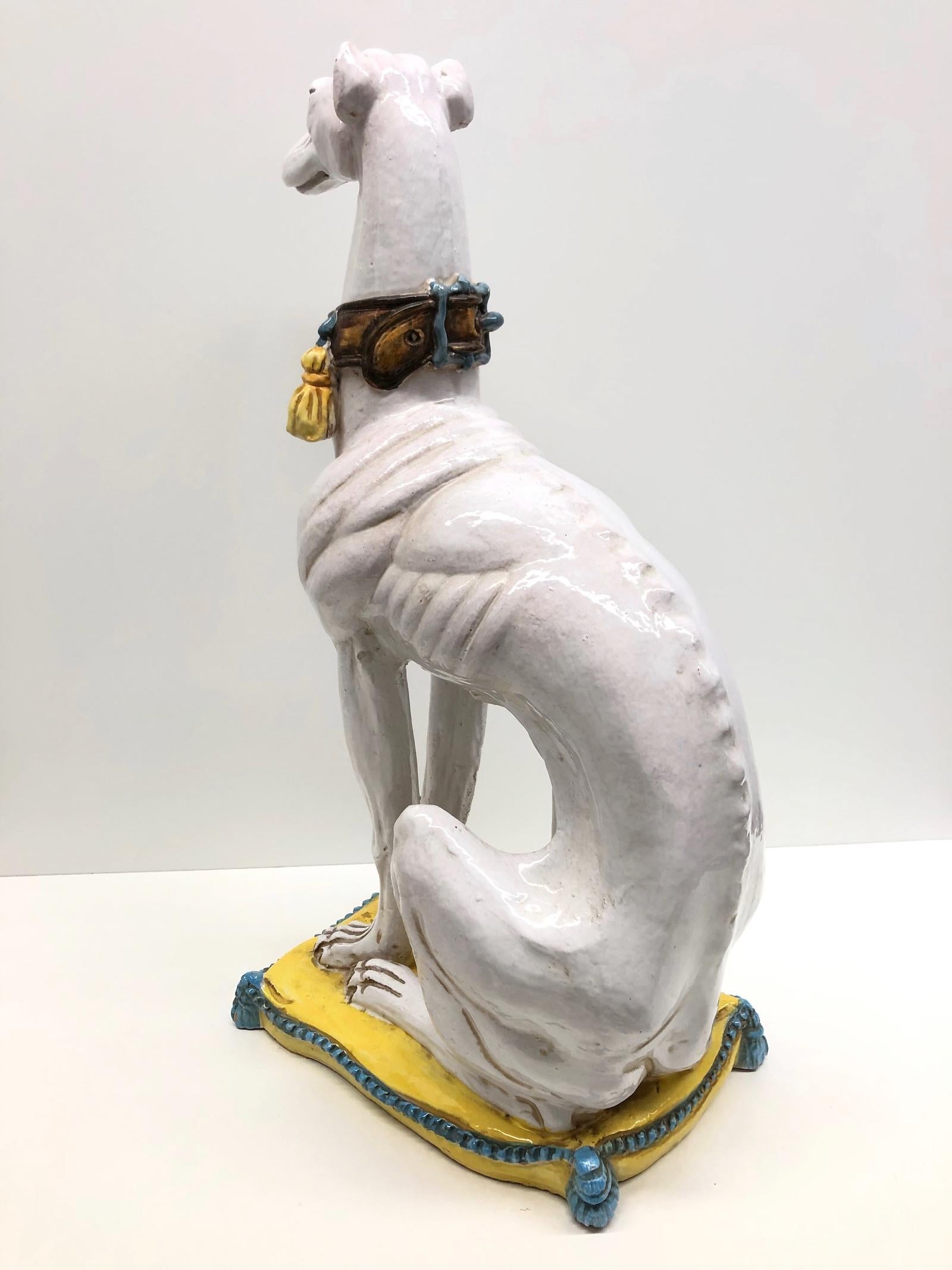 ‎Life-Size Italian Greyhound Majolica Dog Statue Figurine Vintage 1960s In Good Condition In Nuernberg, DE