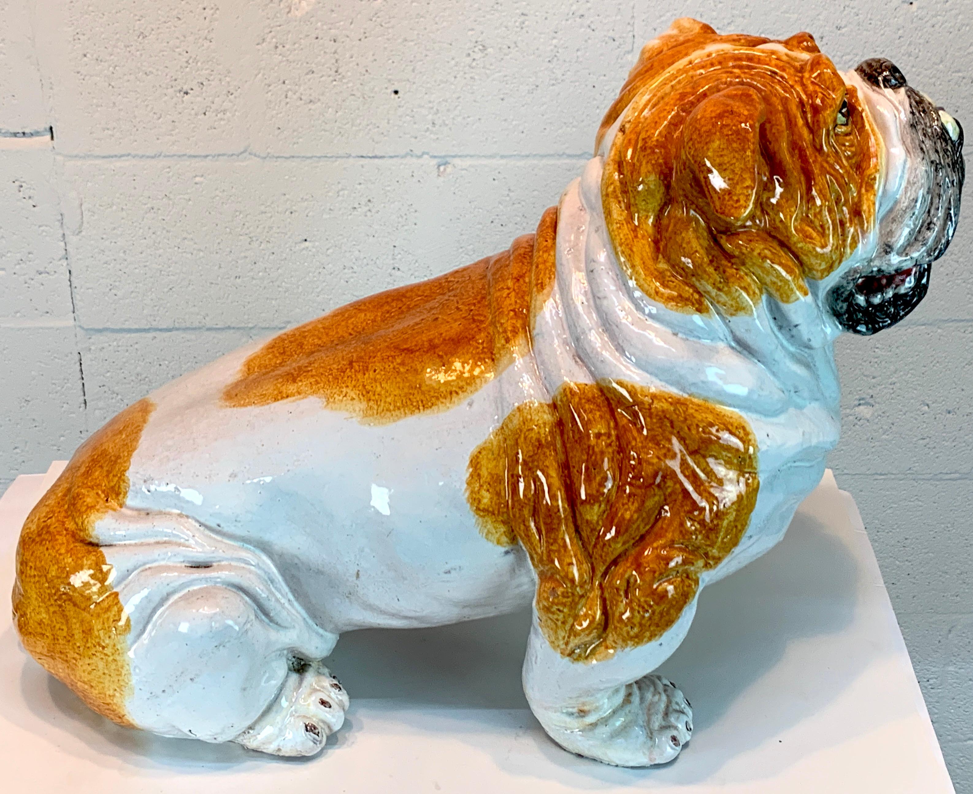 Life-Size Italian Majolica Bull Dog In Good Condition In West Palm Beach, FL