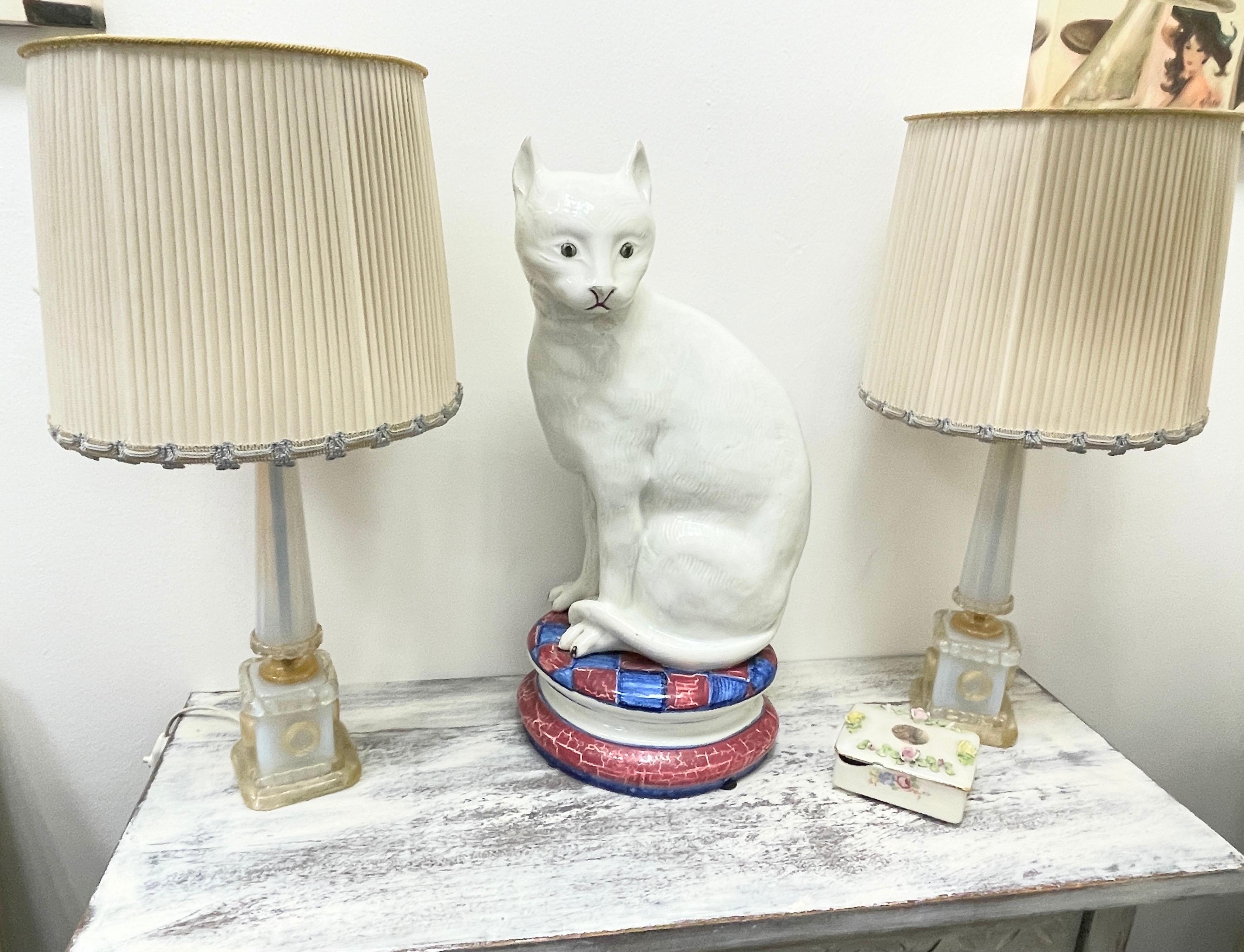 ‎Life-Size Italian Majolica Cat Statue Figurine Vintage, Italy, 1950s 6